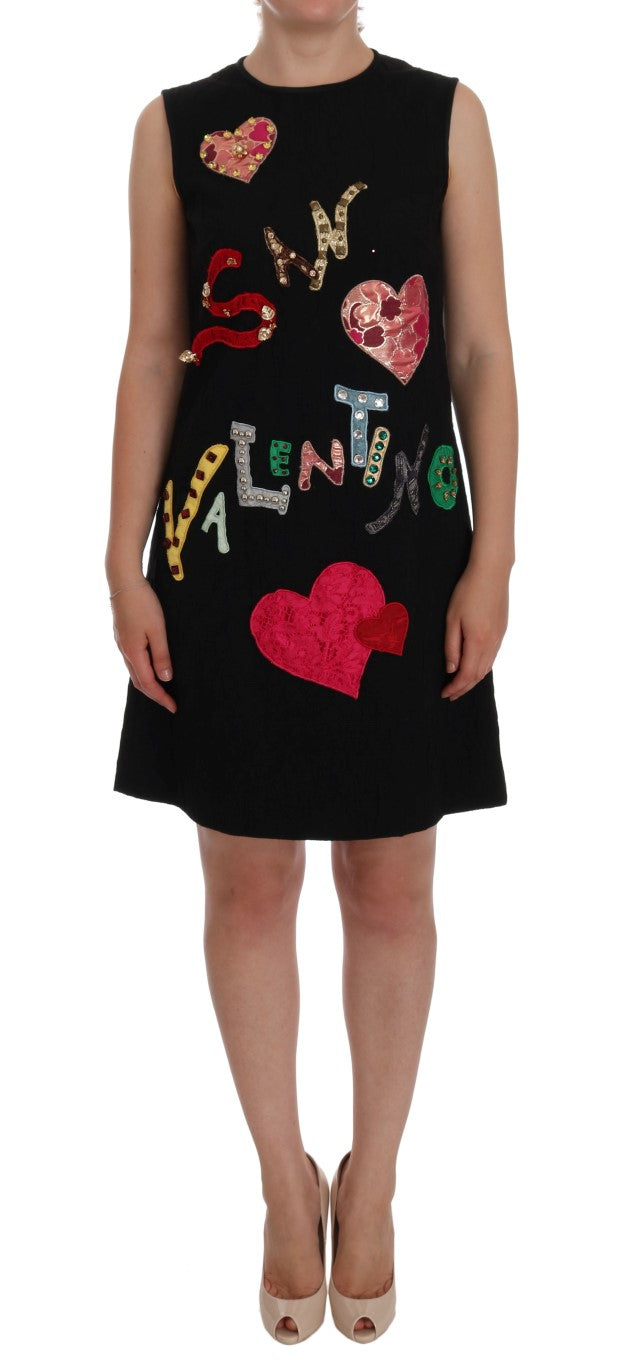 Dolce &amp; Gabbana Schwarzes Stretch-Minikleid mit Kristallverzierung
