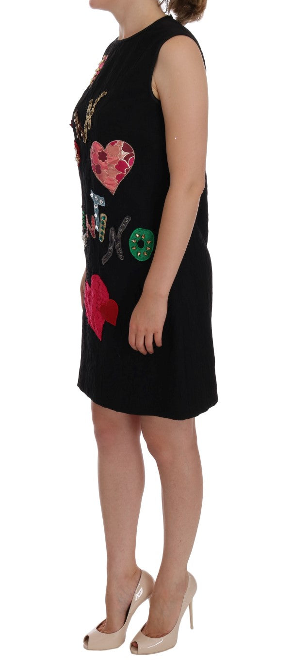 Dolce &amp; Gabbana Schwarzes Stretch-Minikleid mit Kristallverzierung