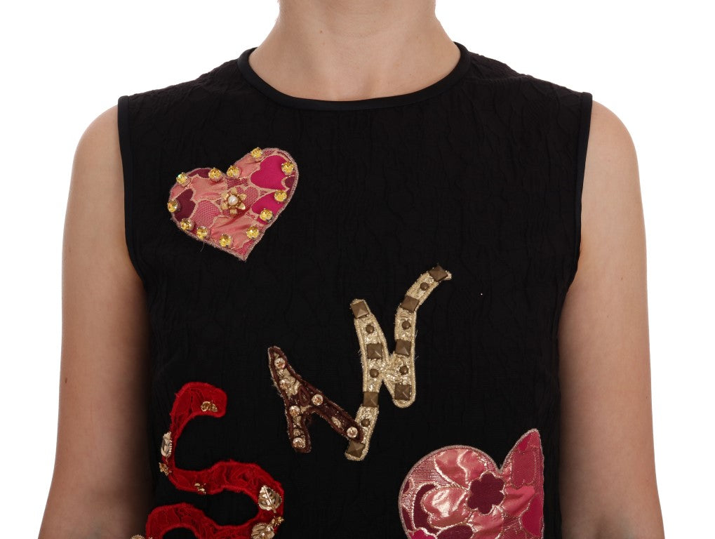 Dolce &amp; Gabbana Schwarzes Stretch-Minikleid mit Kristallverzierung