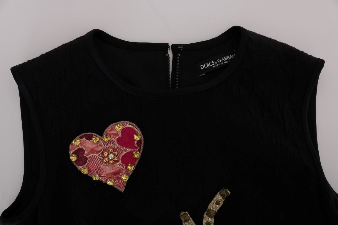 Dolce &amp; Gabbana Schwarzes Stretch-Minikleid mit Kristallverzierung