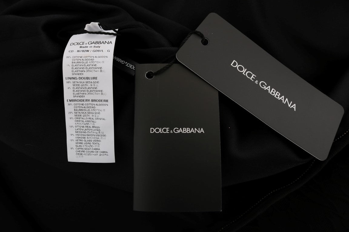 Dolce &amp; Gabbana Schwarzes Stretch-Minikleid mit Kristallverzierung