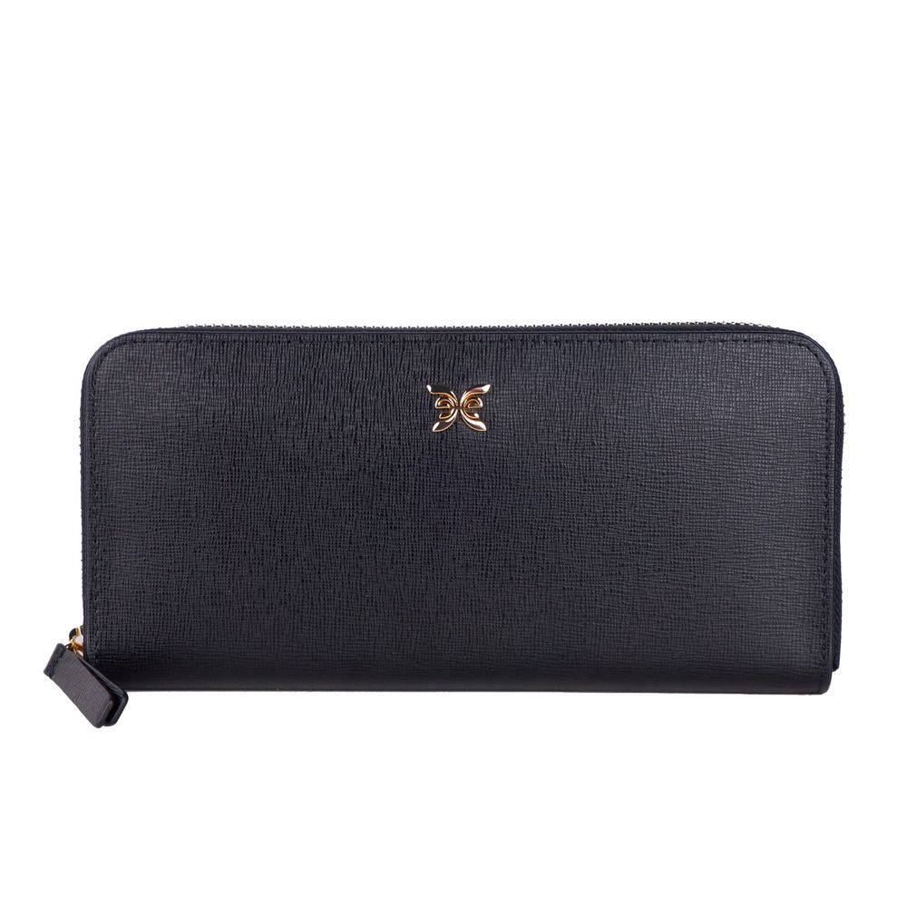 Portofel elegant din piele cu fermoar Ungaro, negru clasic