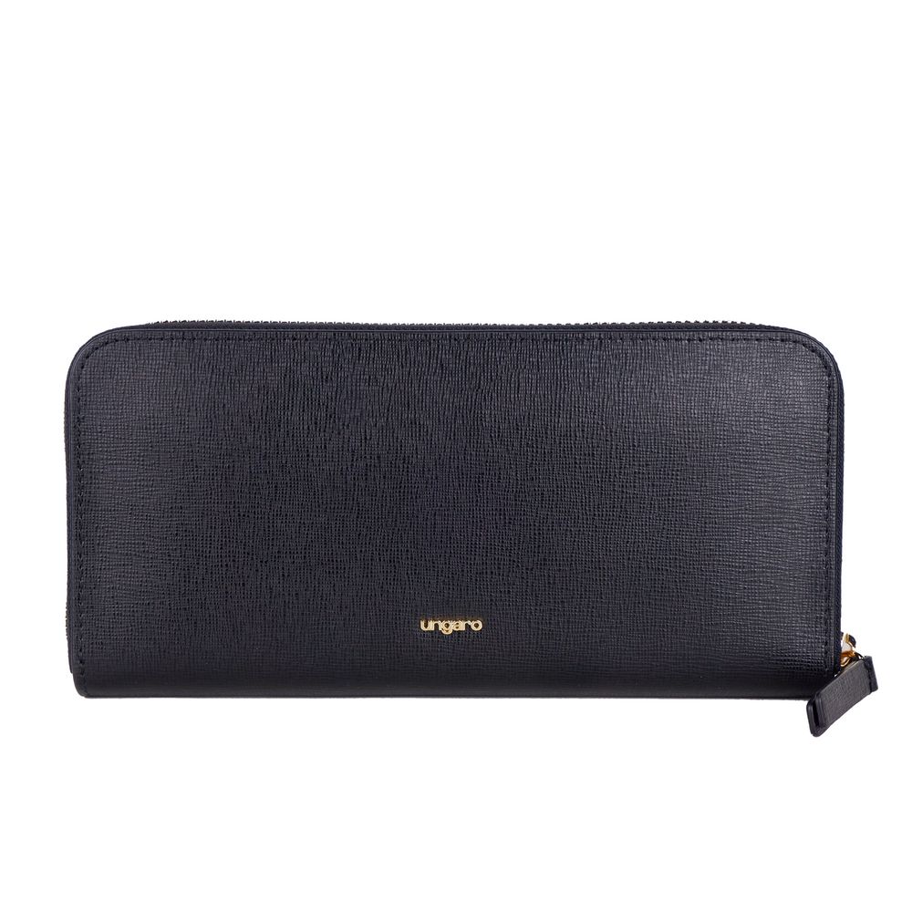 Portofel elegant din piele cu fermoar Ungaro, negru clasic