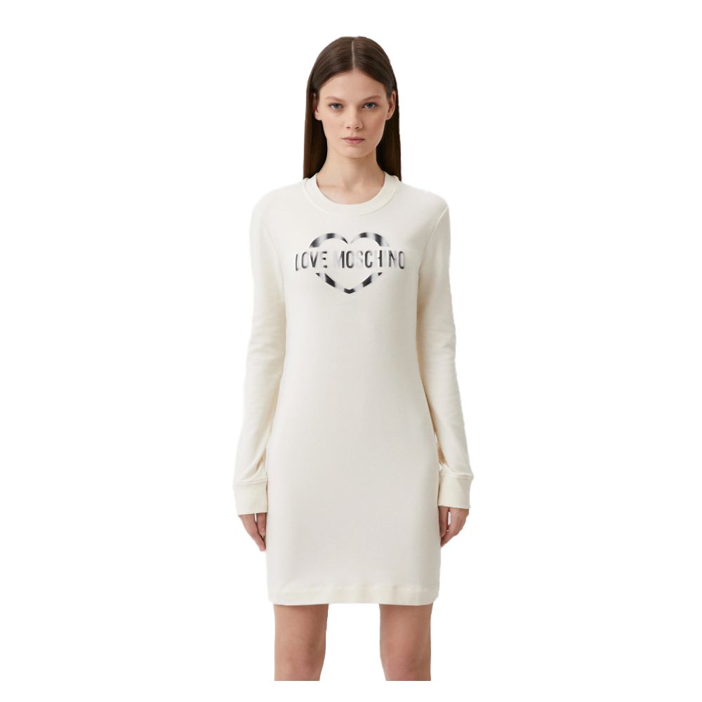 Rochie Love Moschino Chic albă din amestec de bumbac cu accent pe logo