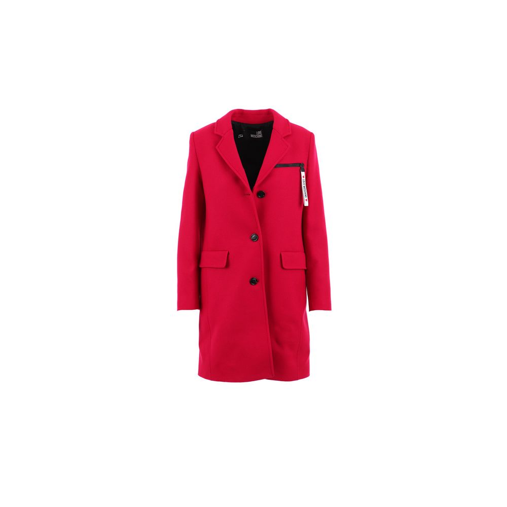 Love Moschino – Schicker rosa Wollmantel mit Logodetails