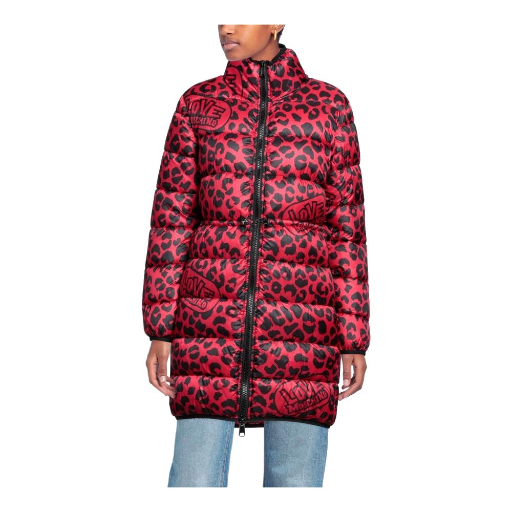 Love Moschino Chic Lange Daunenjacke mit Leopardenmuster