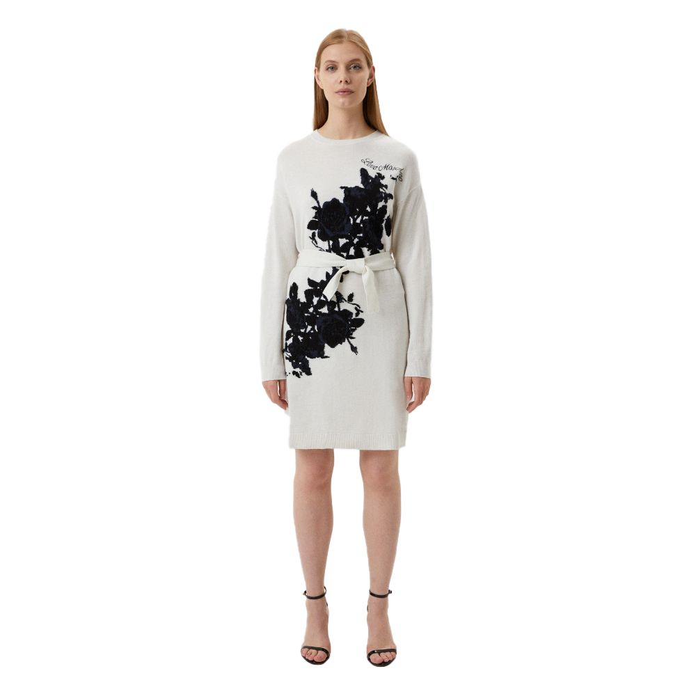 Rochie lungă elegantă din amestec de lână brodată Love Moschino