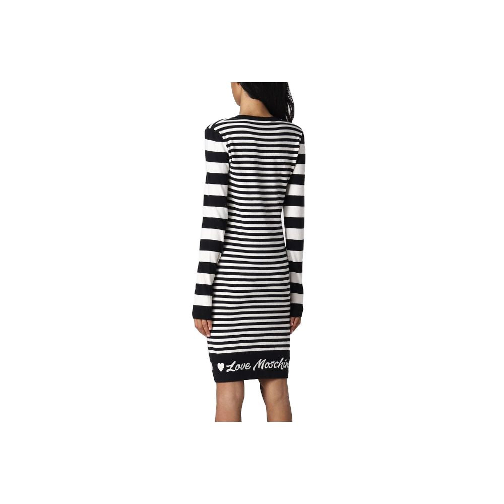 Rochie elegantă din tricot cu dungi și mâneci lungi Love Moschino