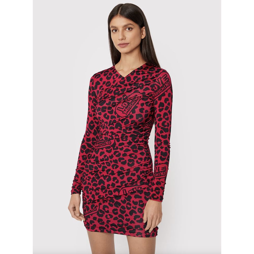 Rochie Love Moschino Chic cu textură leopardă, roz și negru
