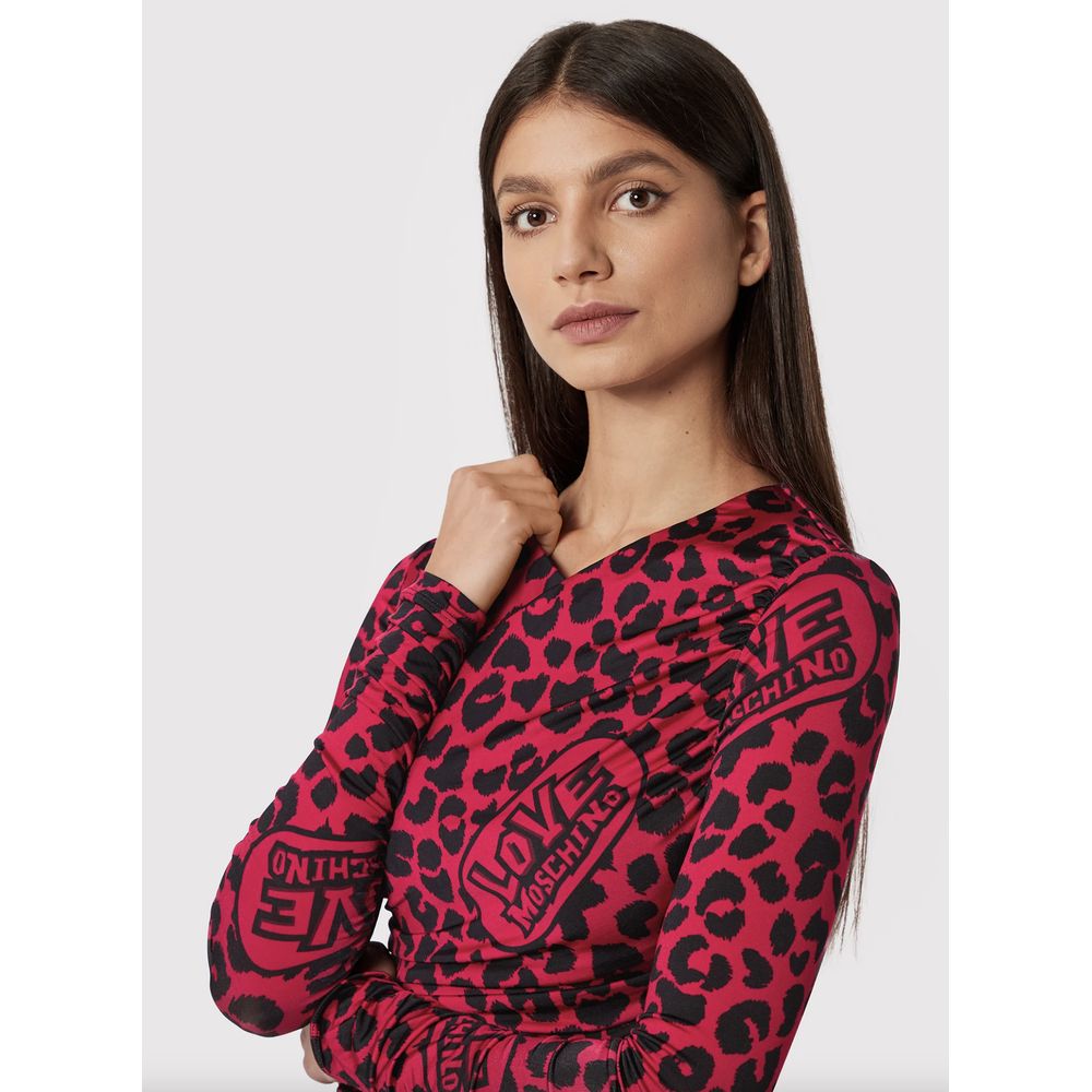 Rochie Love Moschino Chic cu textură leopardă, roz și negru