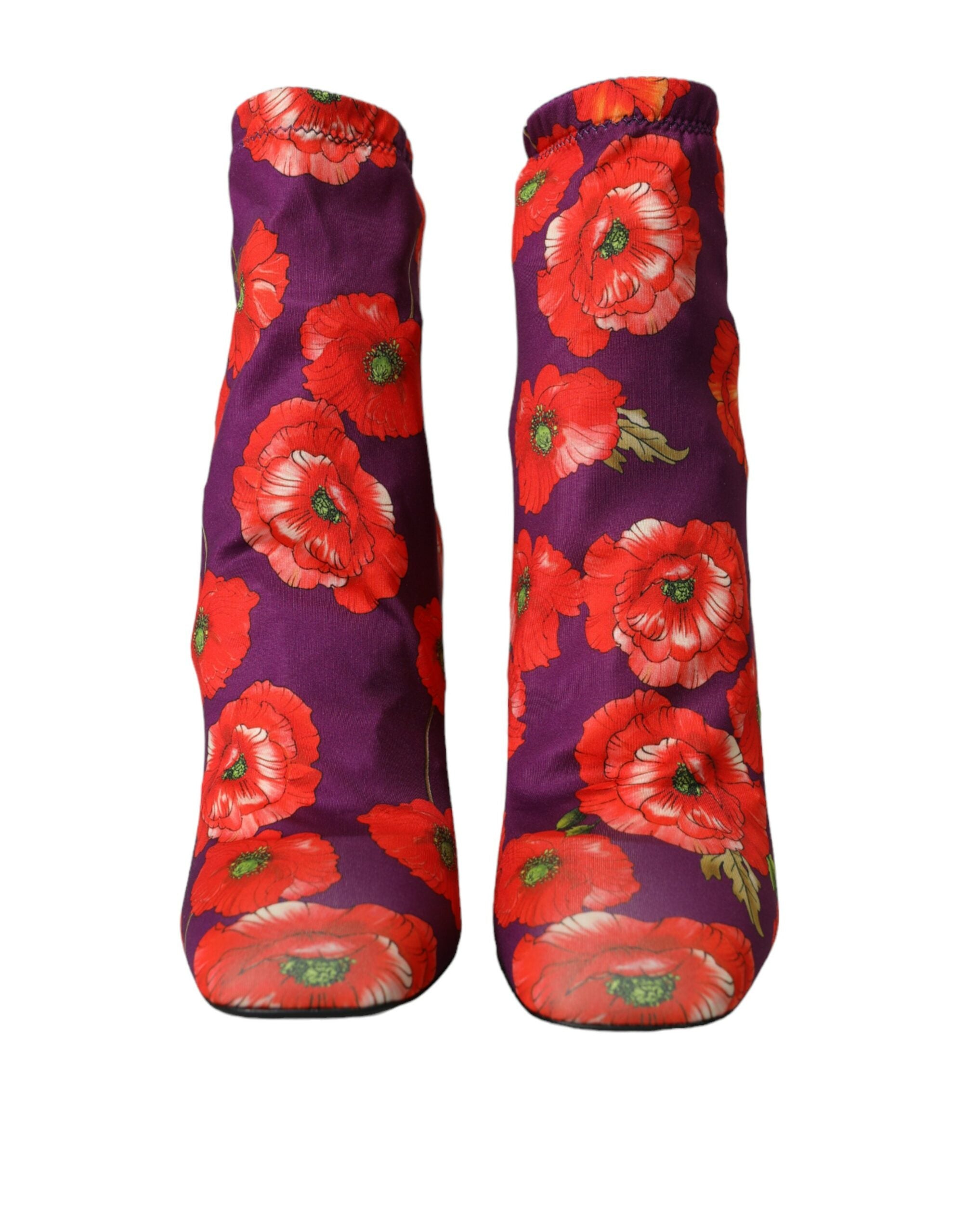 Dolce &amp; Gabbana Lila Blumen Jersey Stretch Stiefel Schuhe