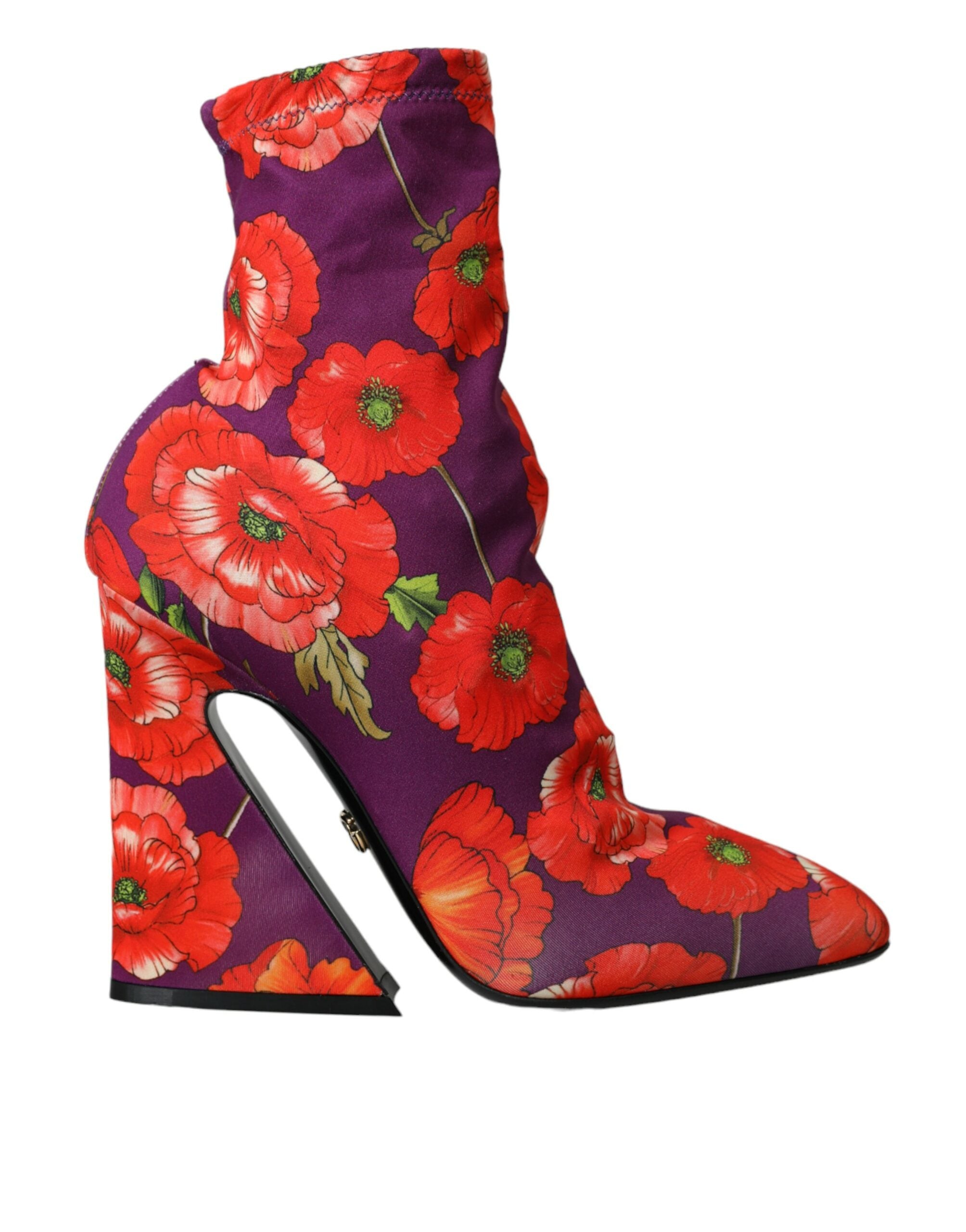 Dolce &amp; Gabbana Lila Blumen Jersey Stretch Stiefel Schuhe