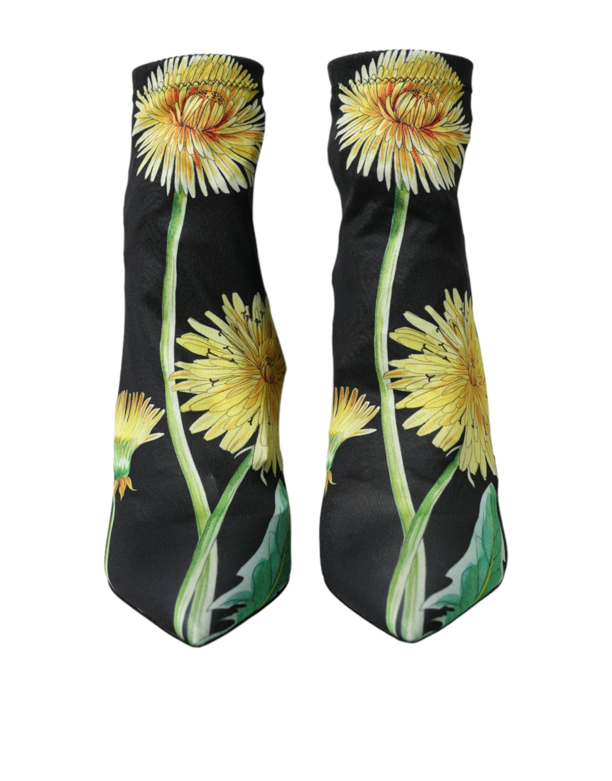 Dolce &amp; Gabbana Schwarze Jersey-Stretch-Stiefeletten mit Blumenmuster