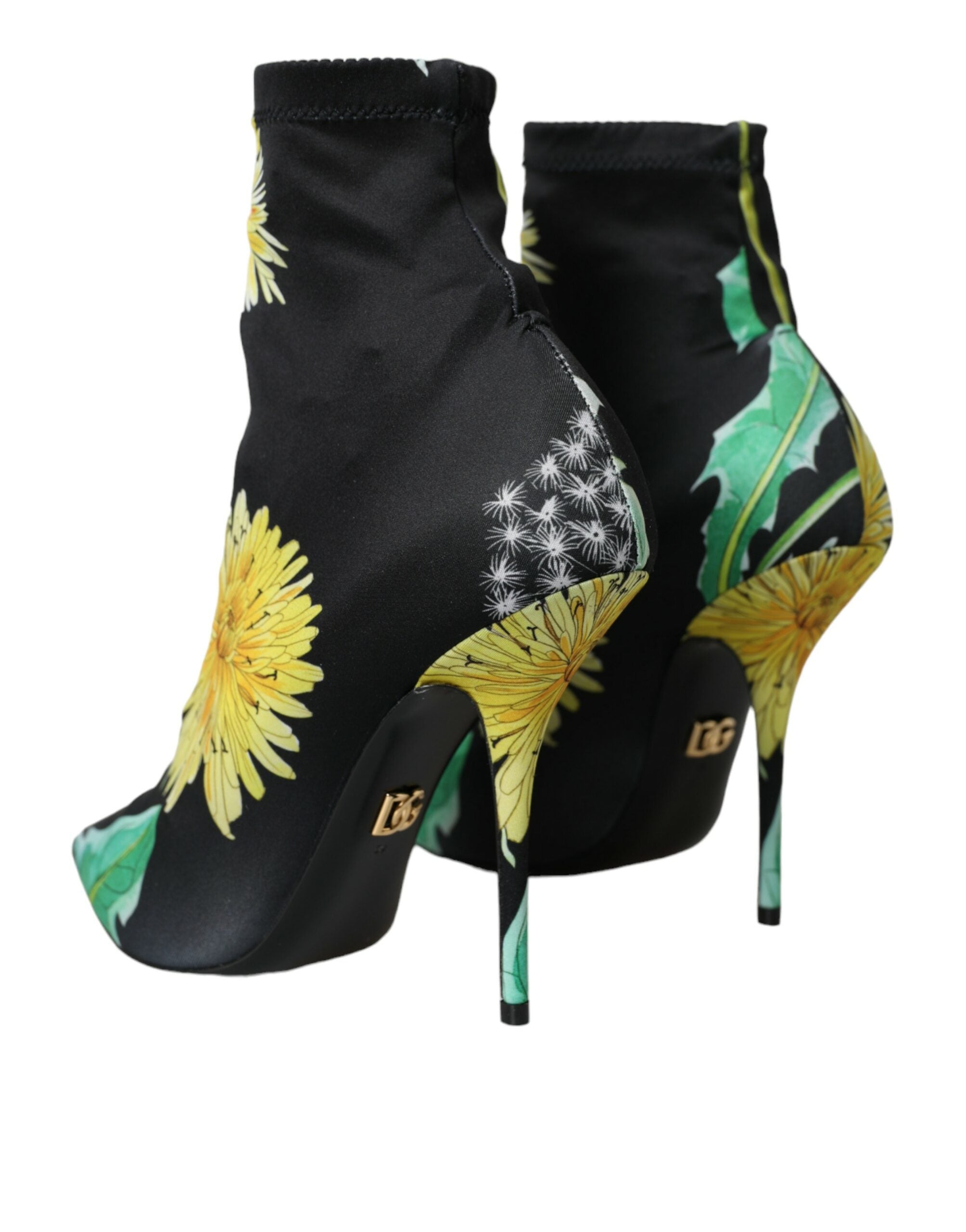 Dolce &amp; Gabbana Schwarze Jersey-Stretch-Stiefeletten mit Blumenmuster