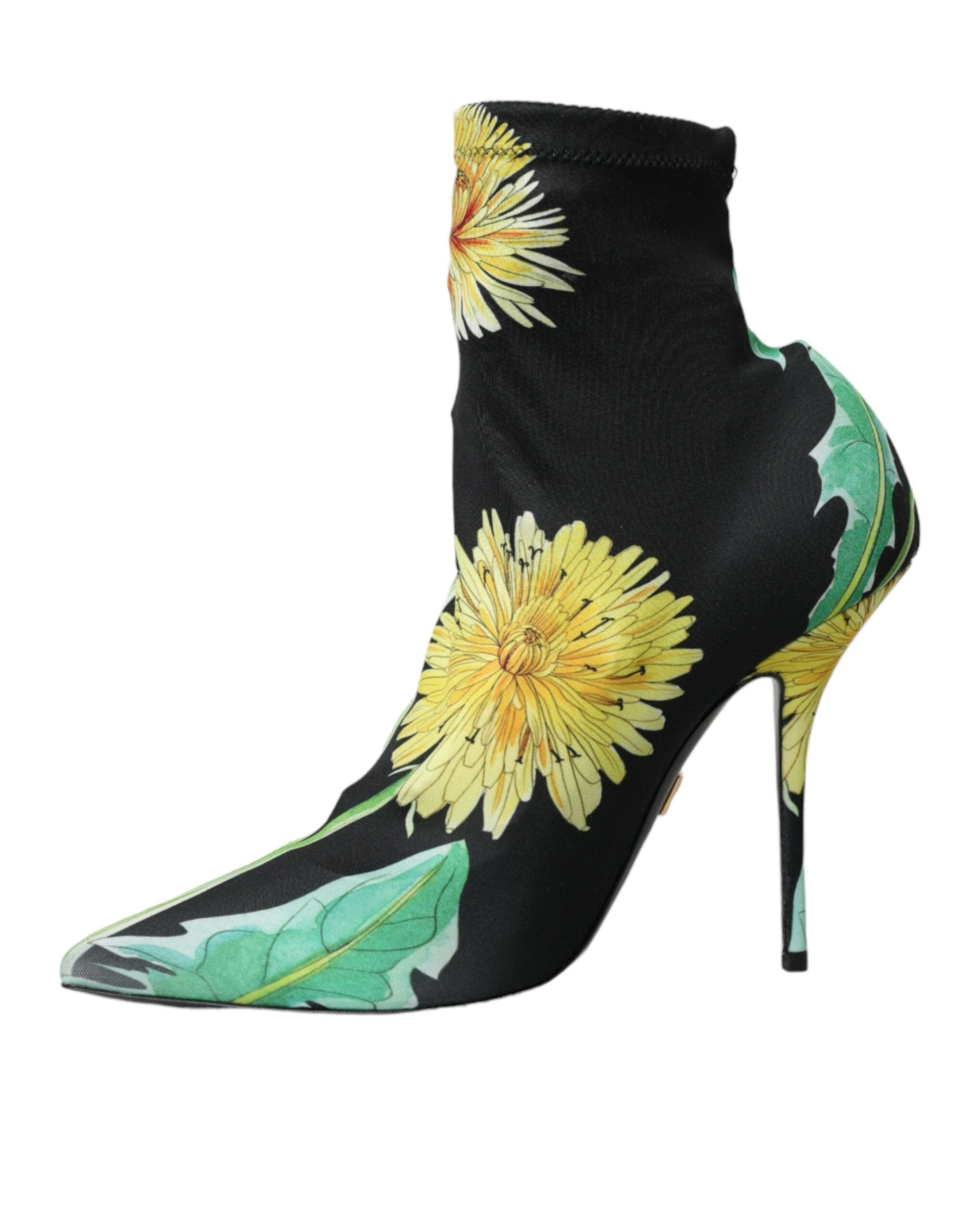 Dolce &amp; Gabbana Schwarze Jersey-Stretch-Stiefeletten mit Blumenmuster
