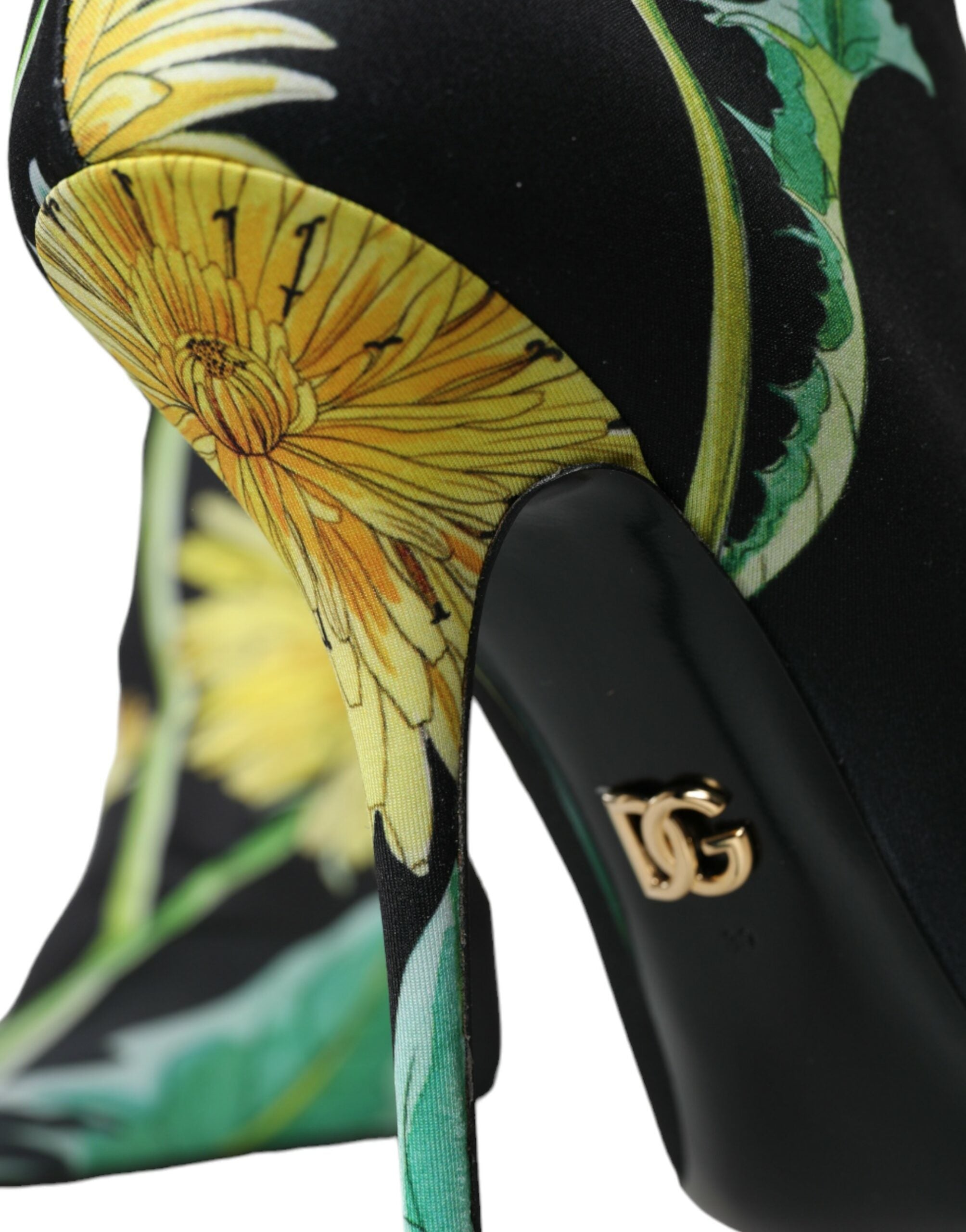 Dolce &amp; Gabbana Schwarze Jersey-Stretch-Stiefeletten mit Blumenmuster