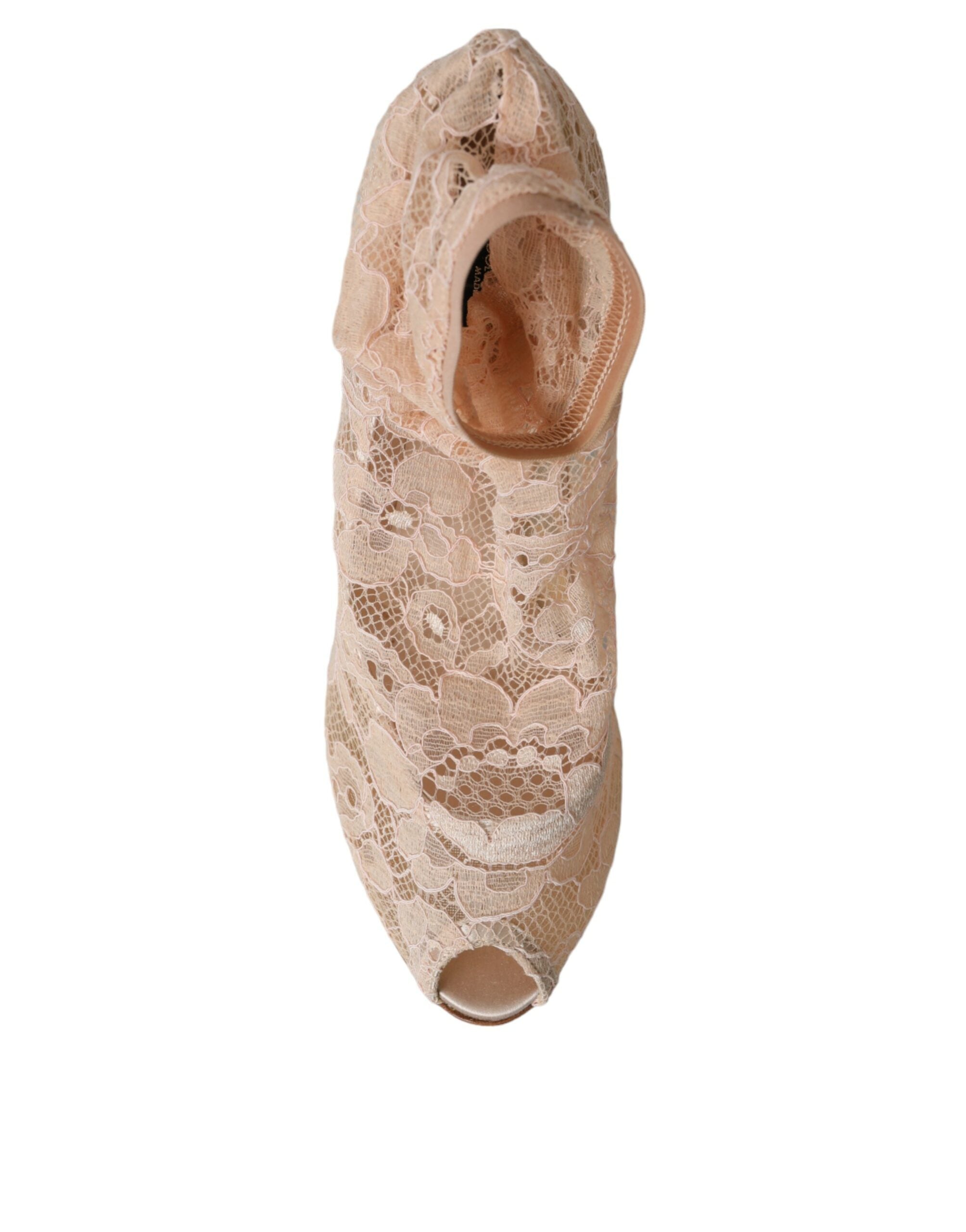 Dolce &amp; Gabbana Beige Stretch Taormina Schnürstiefeletten