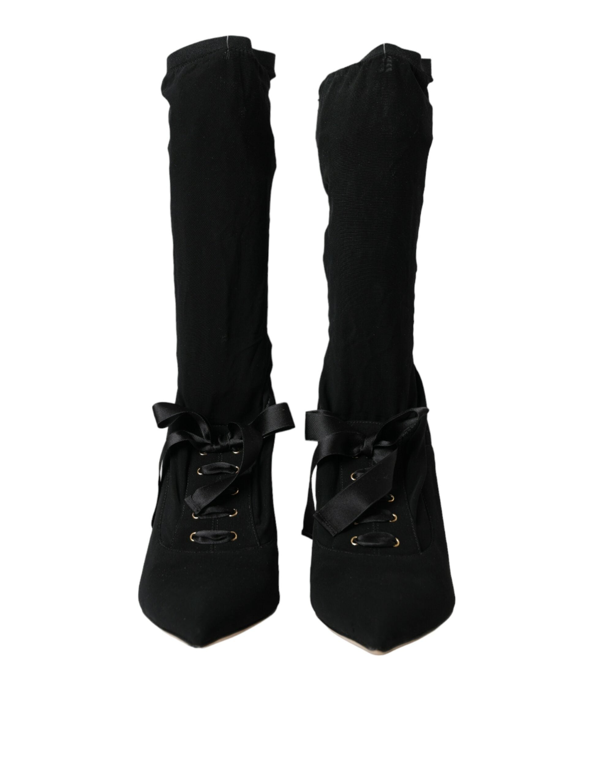 Dolce &amp; Gabbana Schwarze Stiletto-Absätze, wadenlange Stiefel
