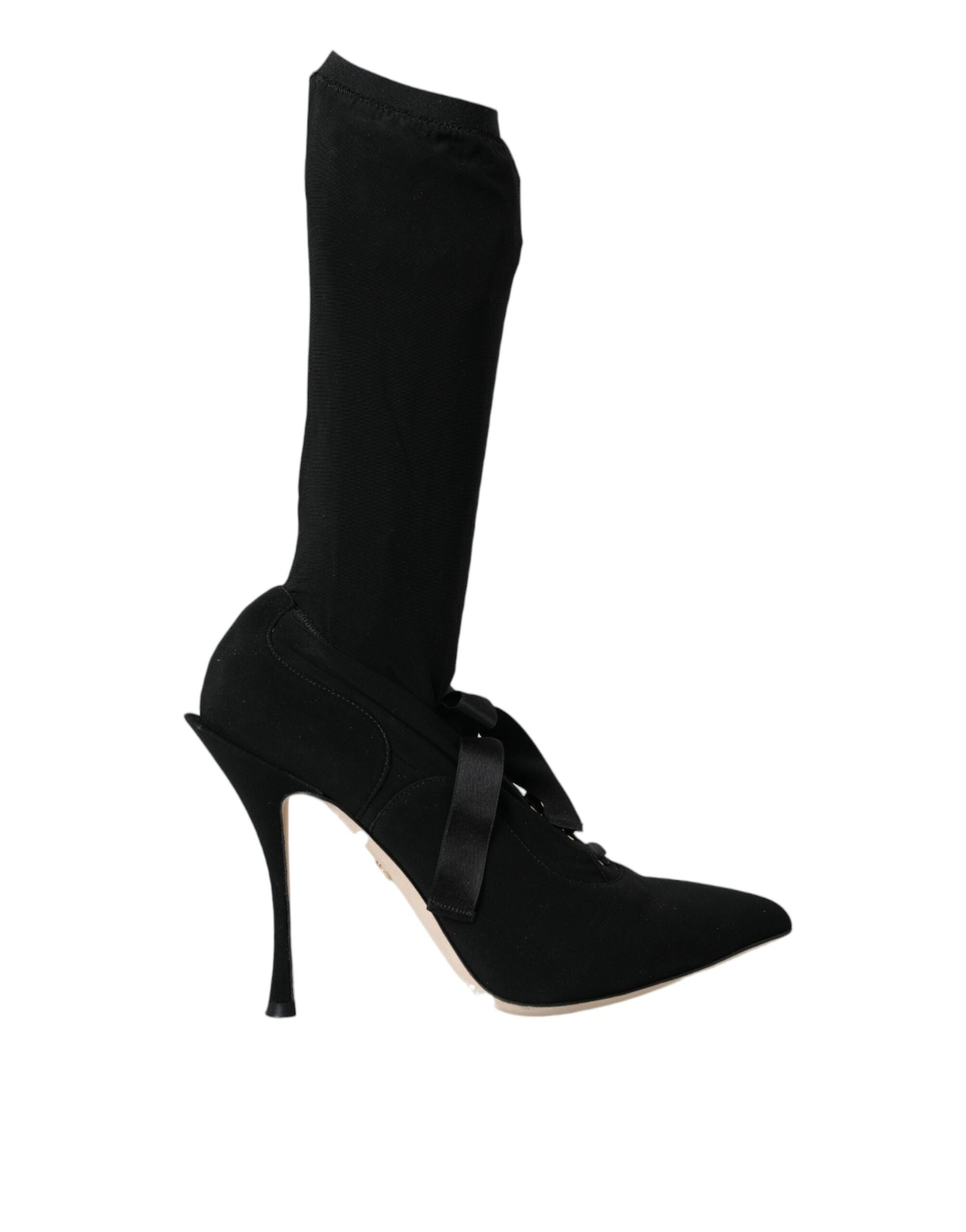 Dolce &amp; Gabbana Schwarze Stiletto-Absätze, wadenlange Stiefel