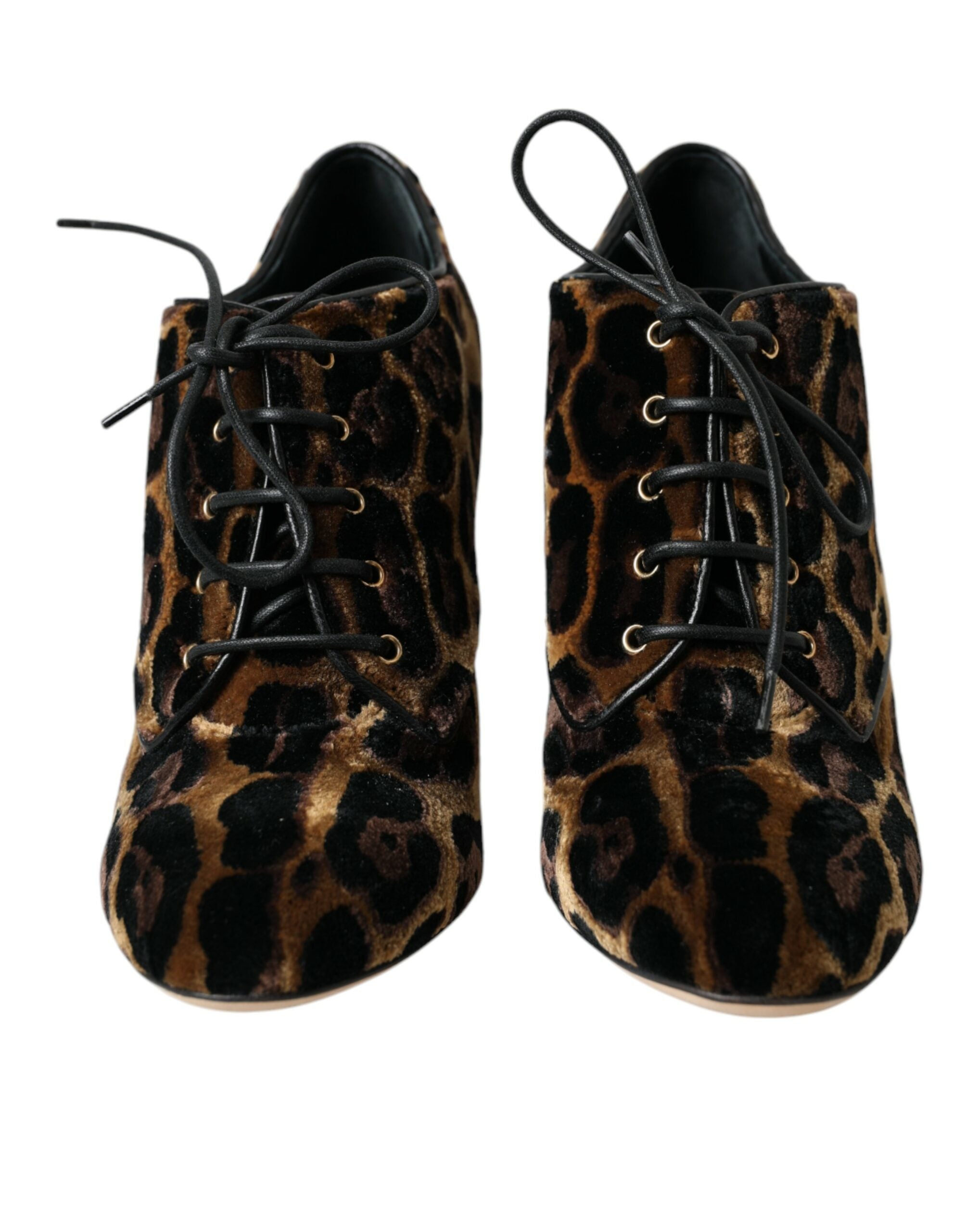 Dolce &amp; Gabbana – Braune Stiefeletten mit Leopardenmuster und Schnürung
