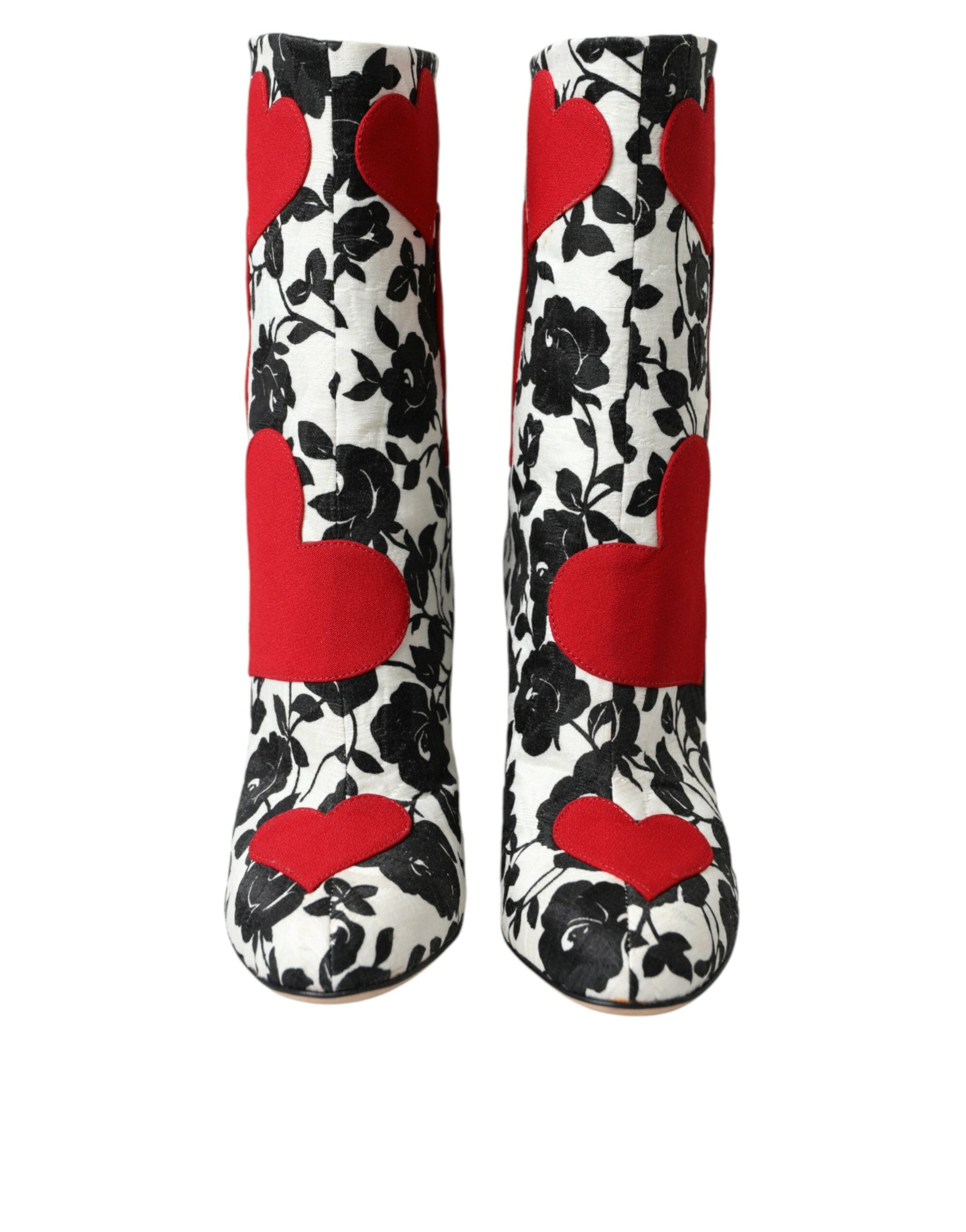 Dolce &amp; Gabbana Weiße Lederstiefel mit Blumenherzen