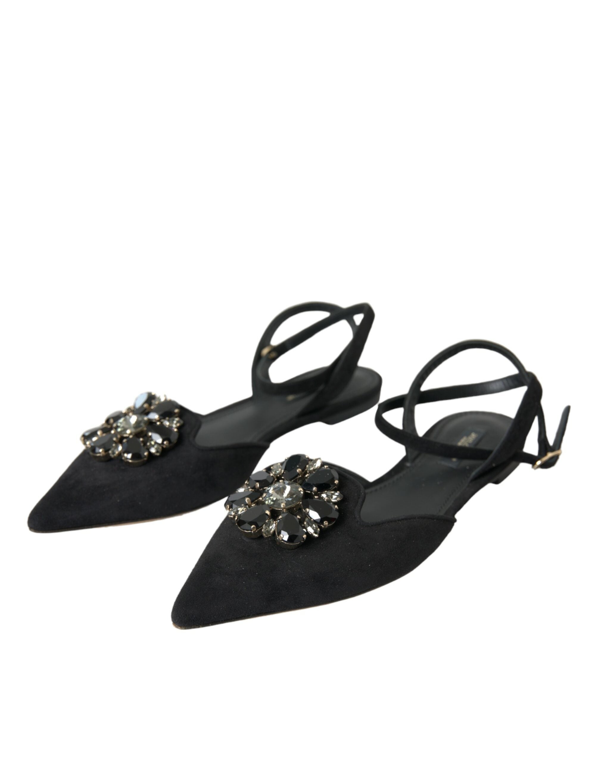 Sandale Dolce &amp; Gabbana din piele neagră cu cristale, tip slingback