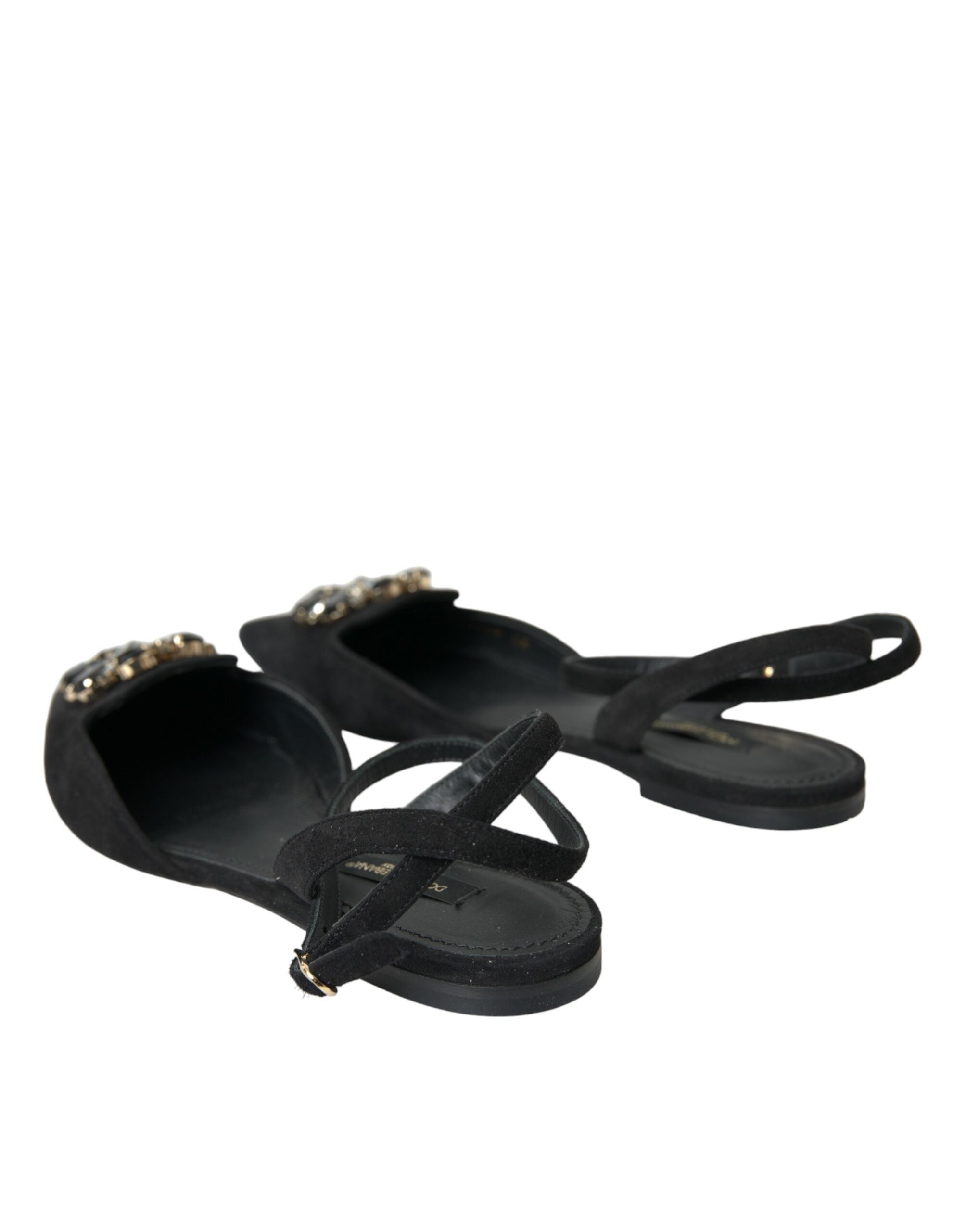 Sandale Dolce &amp; Gabbana din piele neagră cu cristale, tip slingback