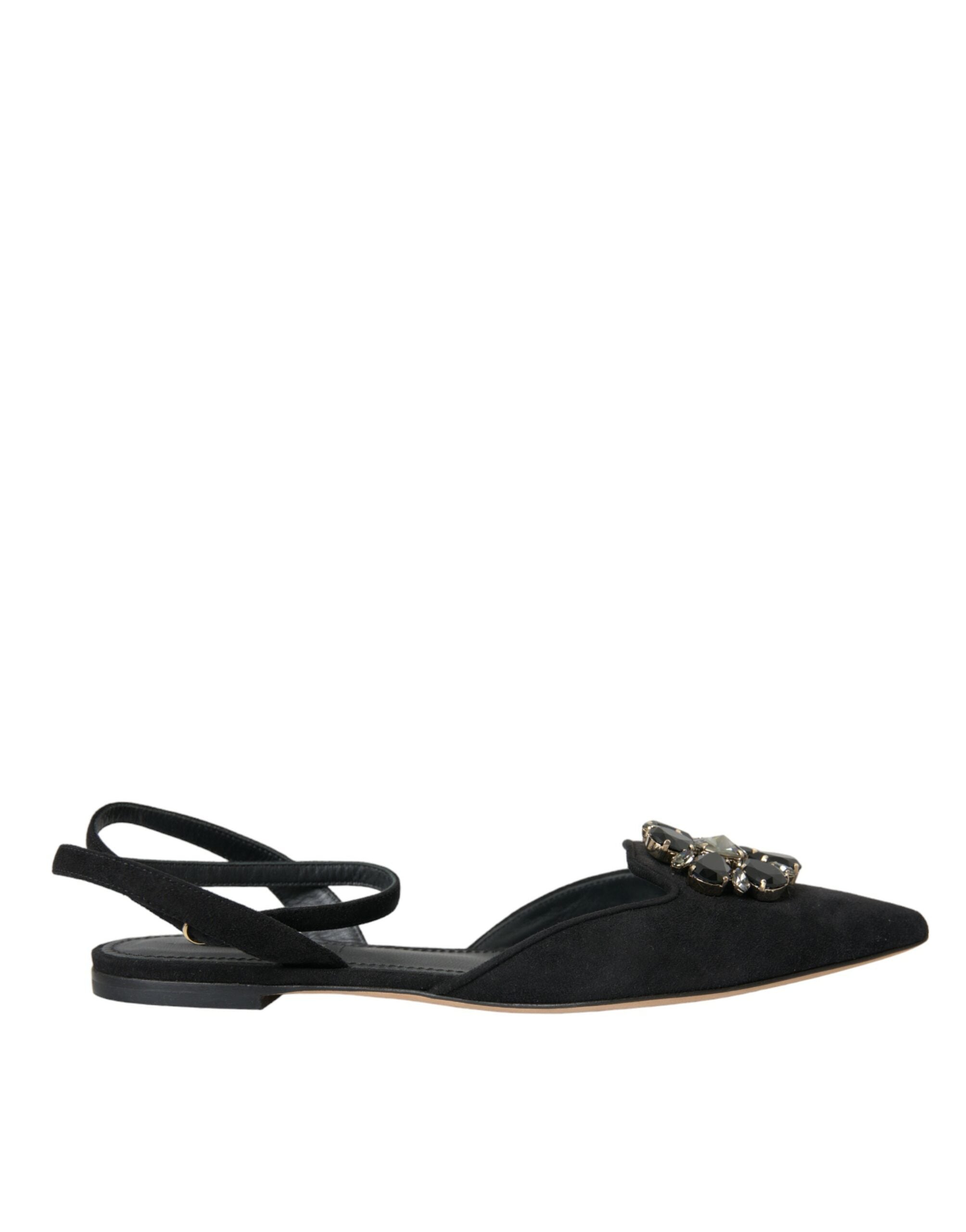 Dolce &amp; Gabbana Slingback-Sandalen aus schwarzem Leder mit Kristallen
