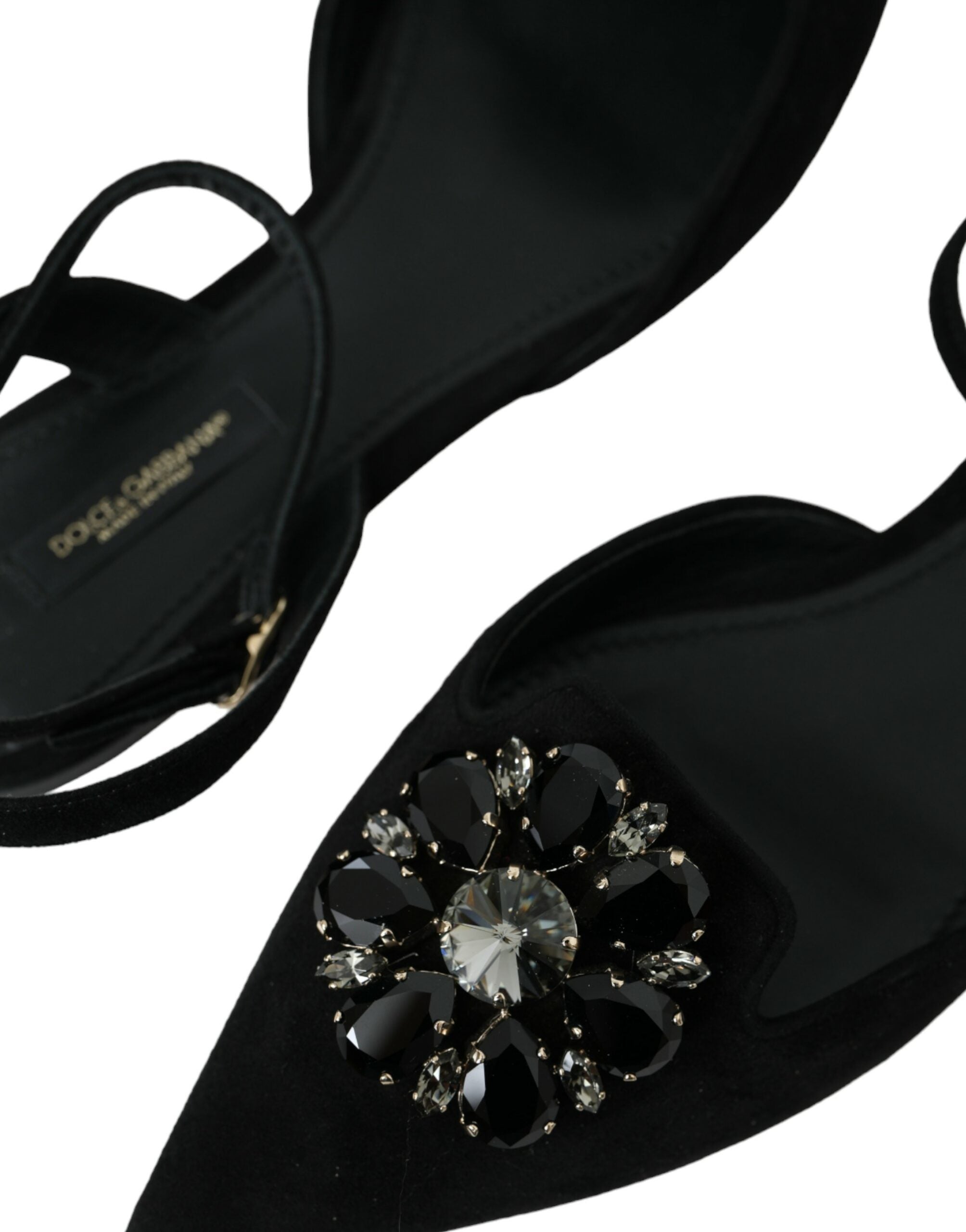 Sandale Dolce &amp; Gabbana din piele neagră cu cristale, tip slingback