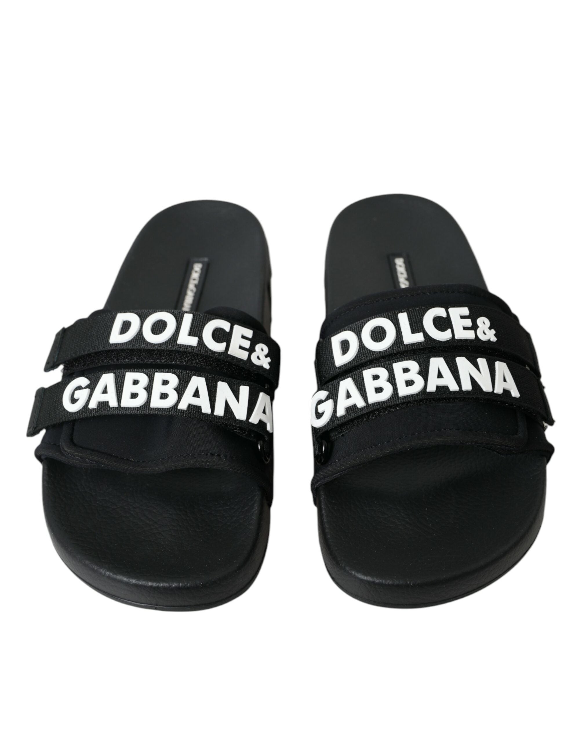 Dolce &amp; Gabbana Schwarze Neopren-Slides, flache Strandschuhe
