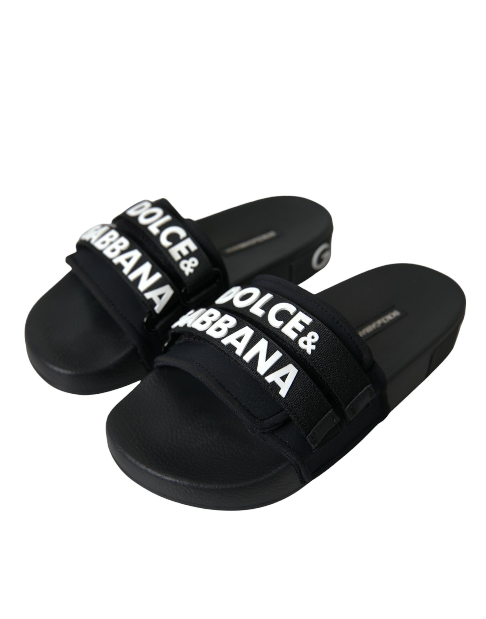 Dolce &amp; Gabbana Schwarze Neopren-Slides, flache Strandschuhe