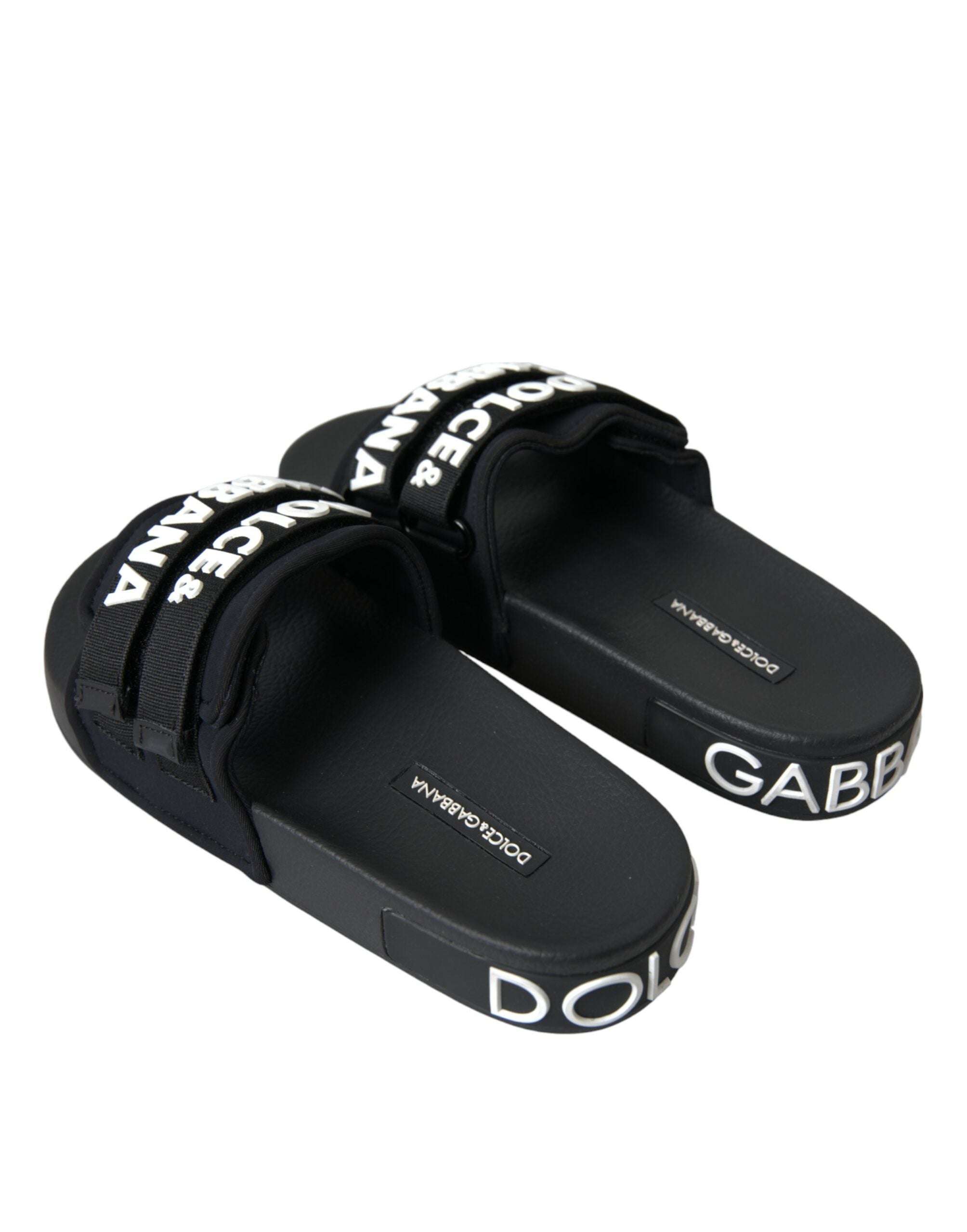 Dolce &amp; Gabbana Schwarze Neopren-Slides, flache Strandschuhe