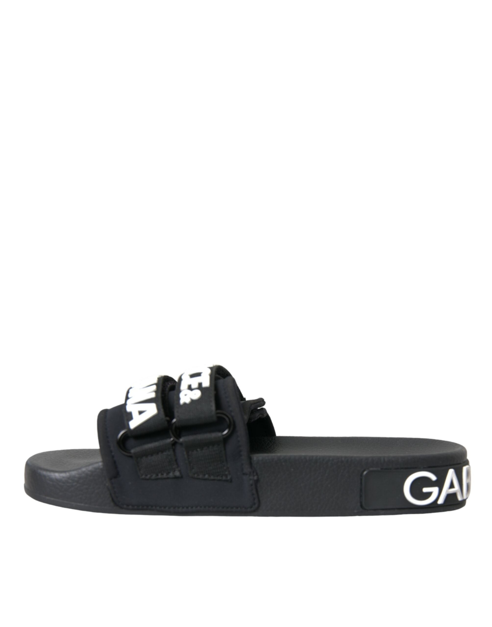 Dolce &amp; Gabbana Schwarze Neopren-Slides, flache Strandschuhe