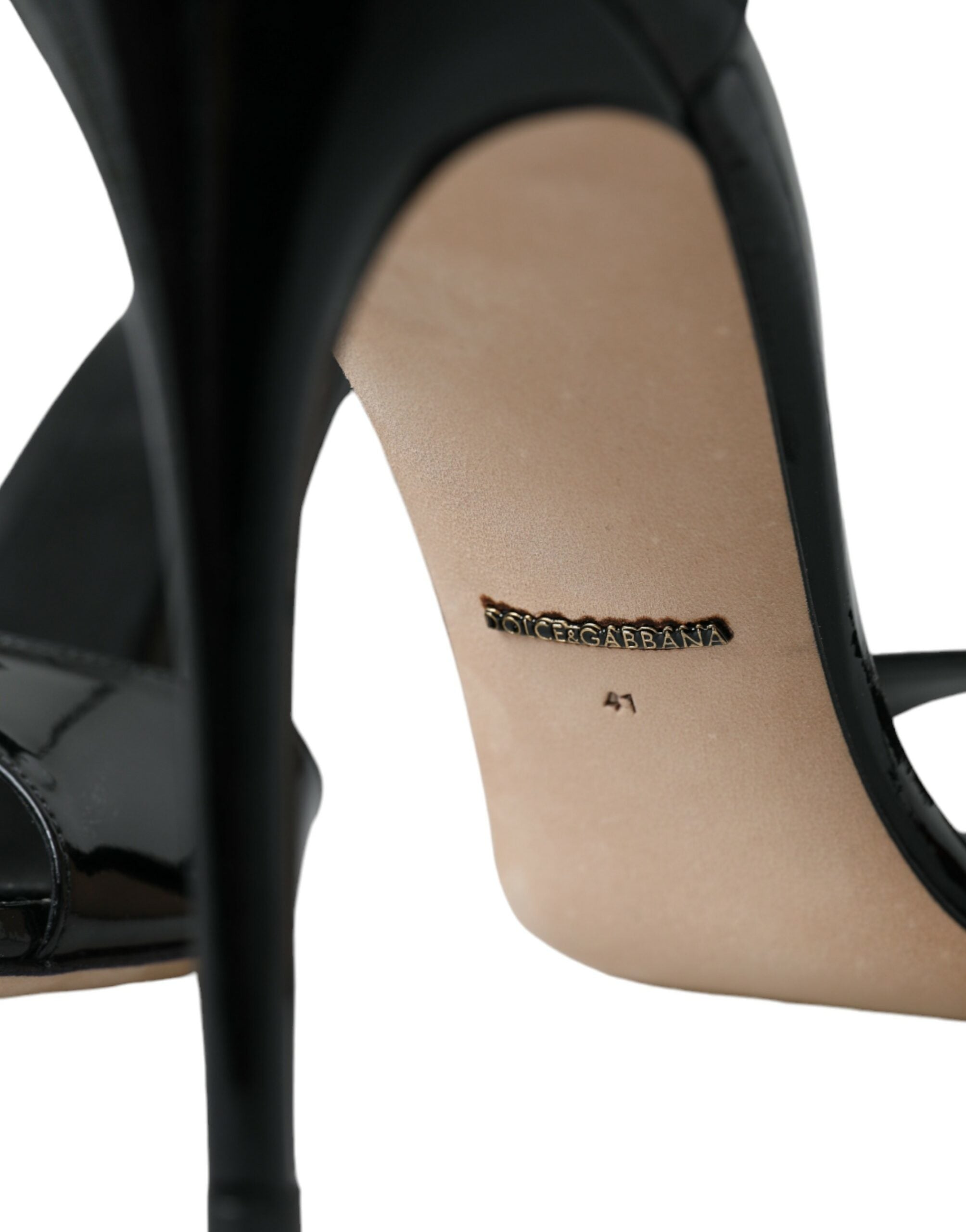 Sandale Dolce &amp; Gabbana negre cu toc Keira din piele