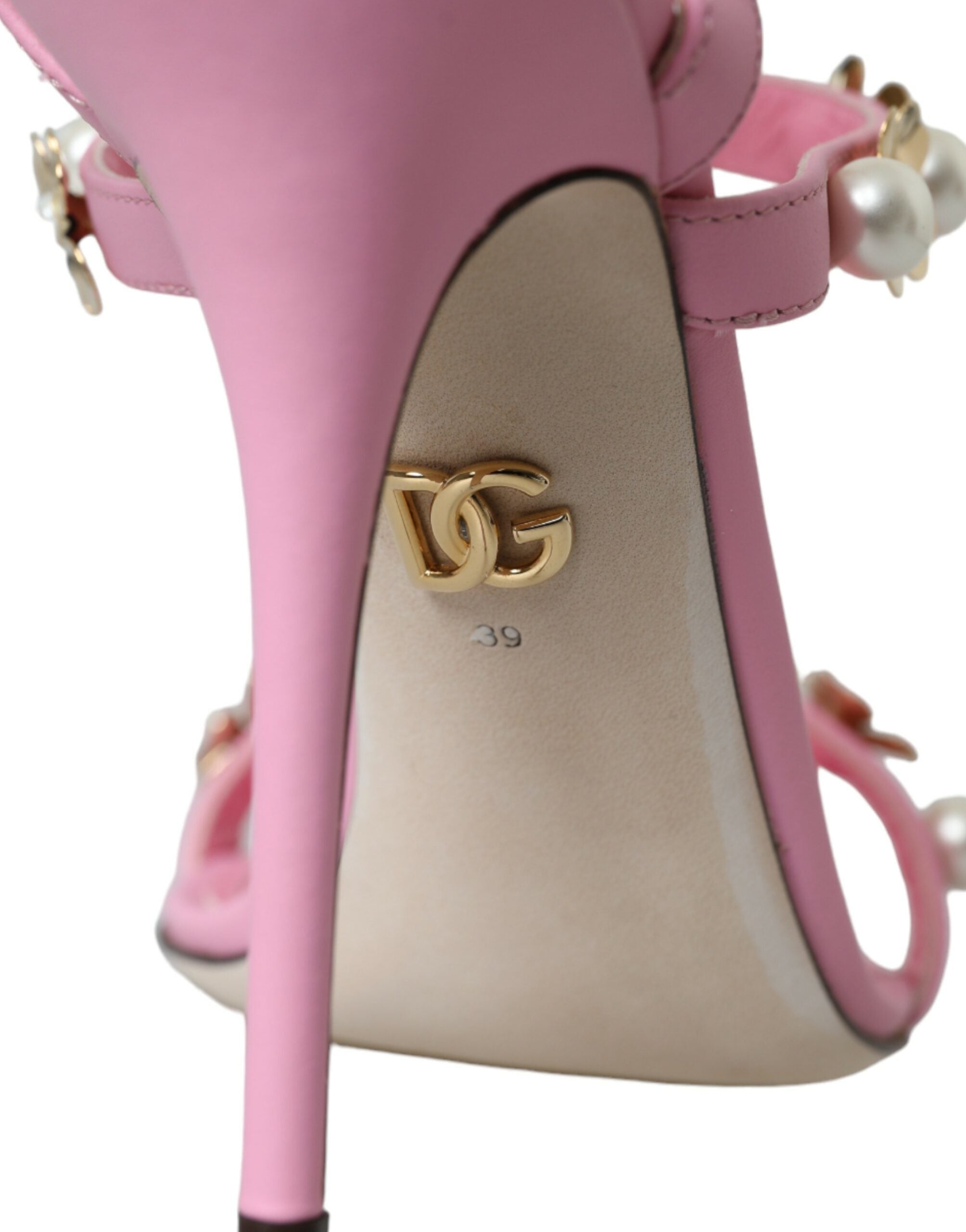 Sandale Dolce &amp; Gabbana roz din piele cu toc decorativ
