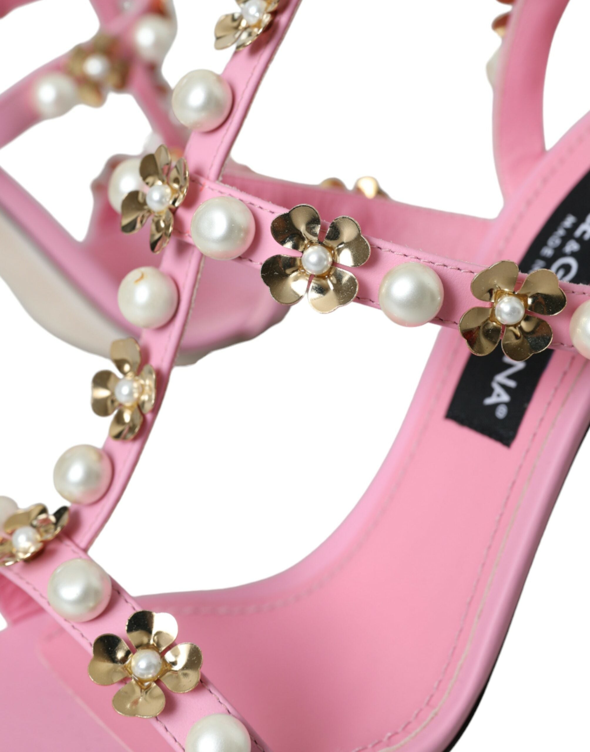 Sandale Dolce &amp; Gabbana roz din piele cu toc decorativ
