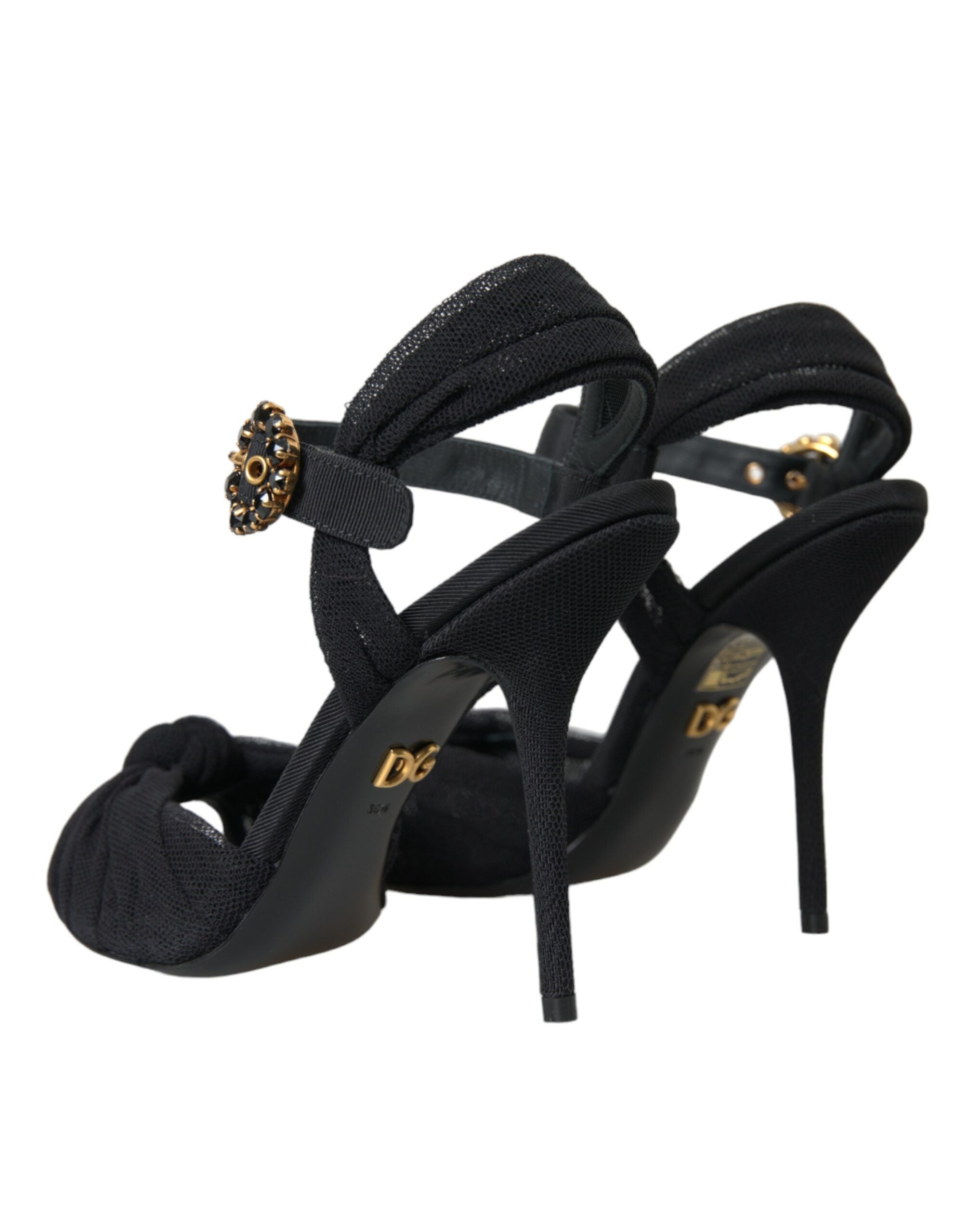 Dolce &amp; Gabbana – Sandalen mit Absatz und Verzierung aus schwarzem Wildleder