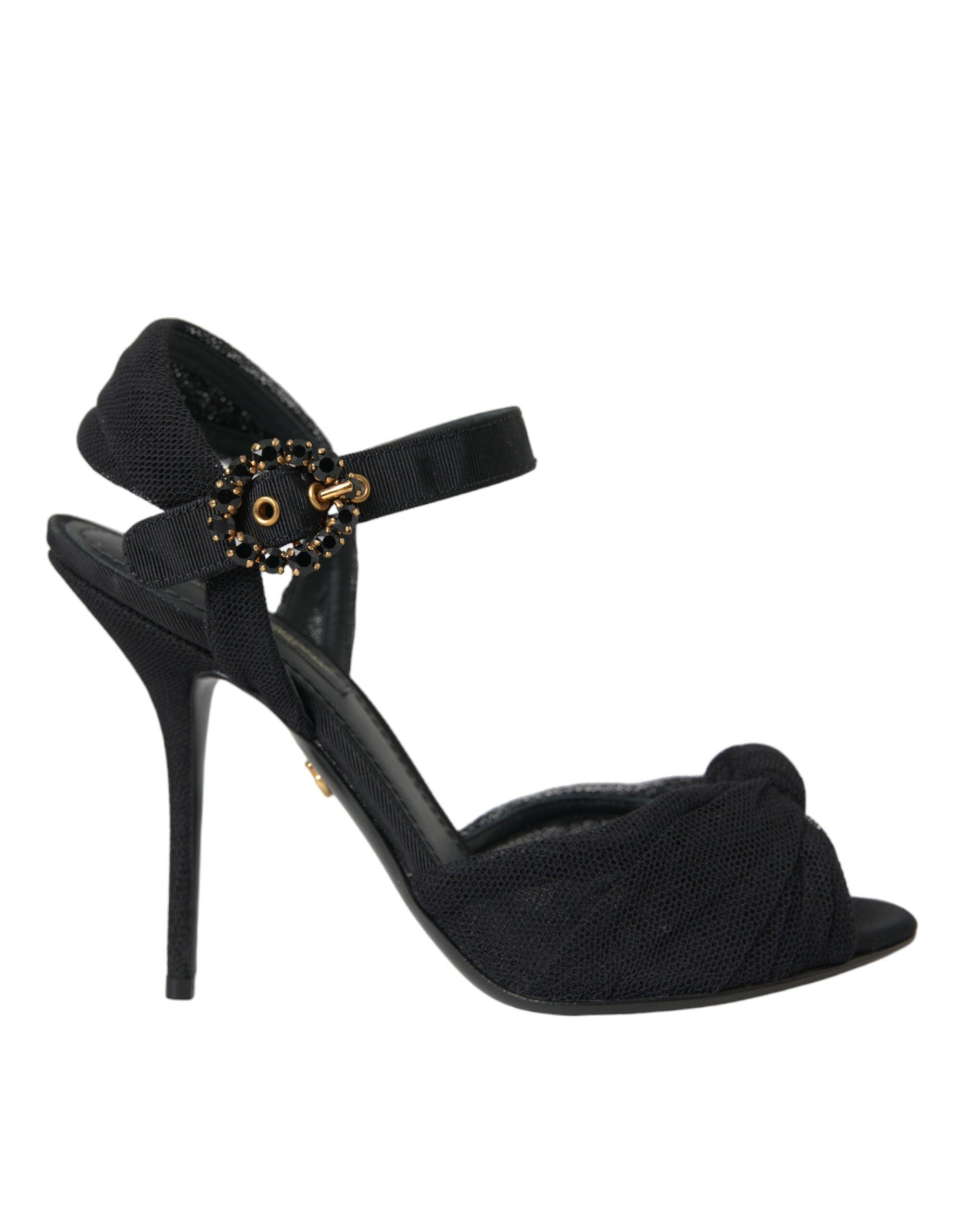 Dolce &amp; Gabbana – Sandalen mit Absatz und Verzierung aus schwarzem Wildleder