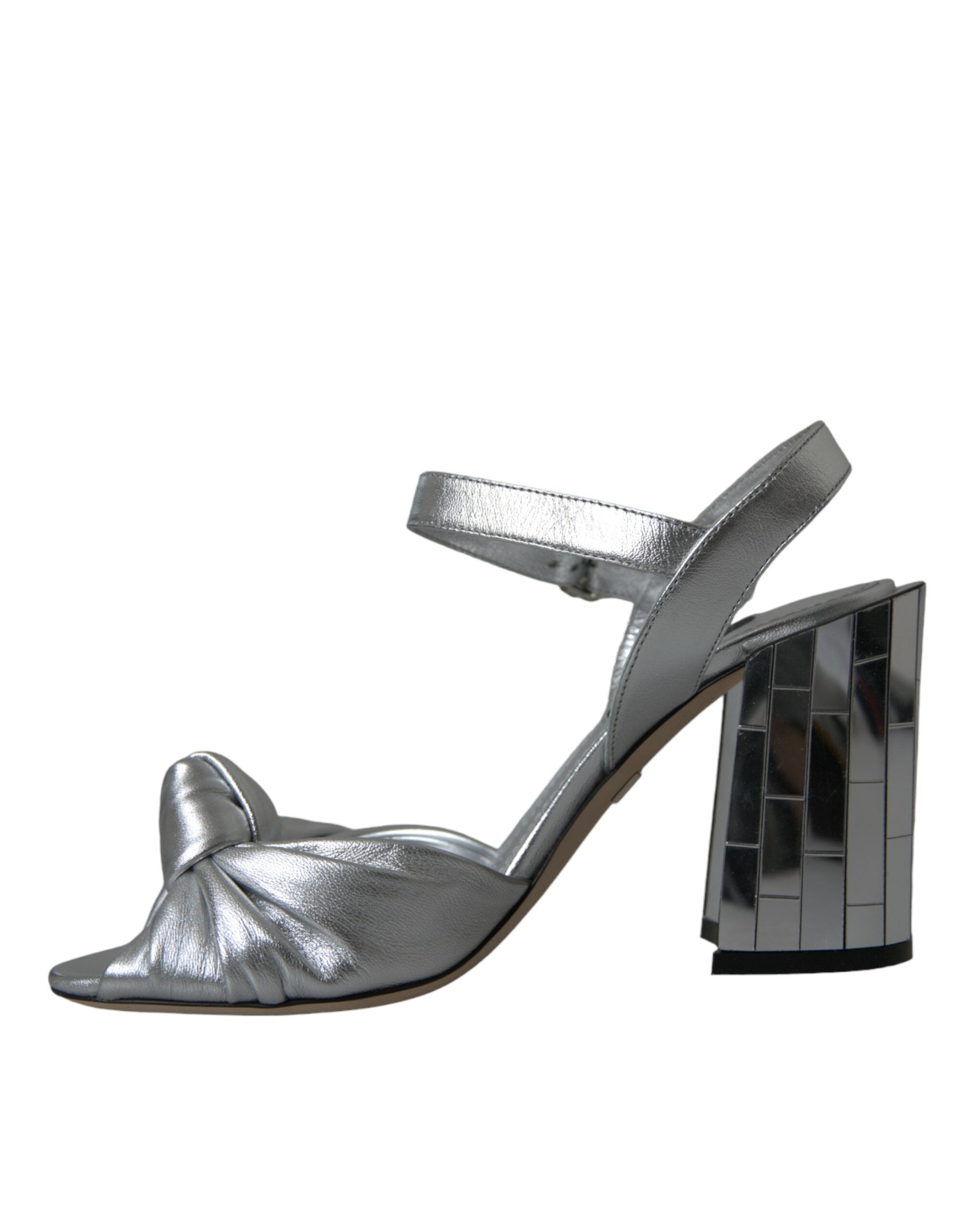Sandale Dolce &amp; Gabbana cu toc din piele de miel argintie