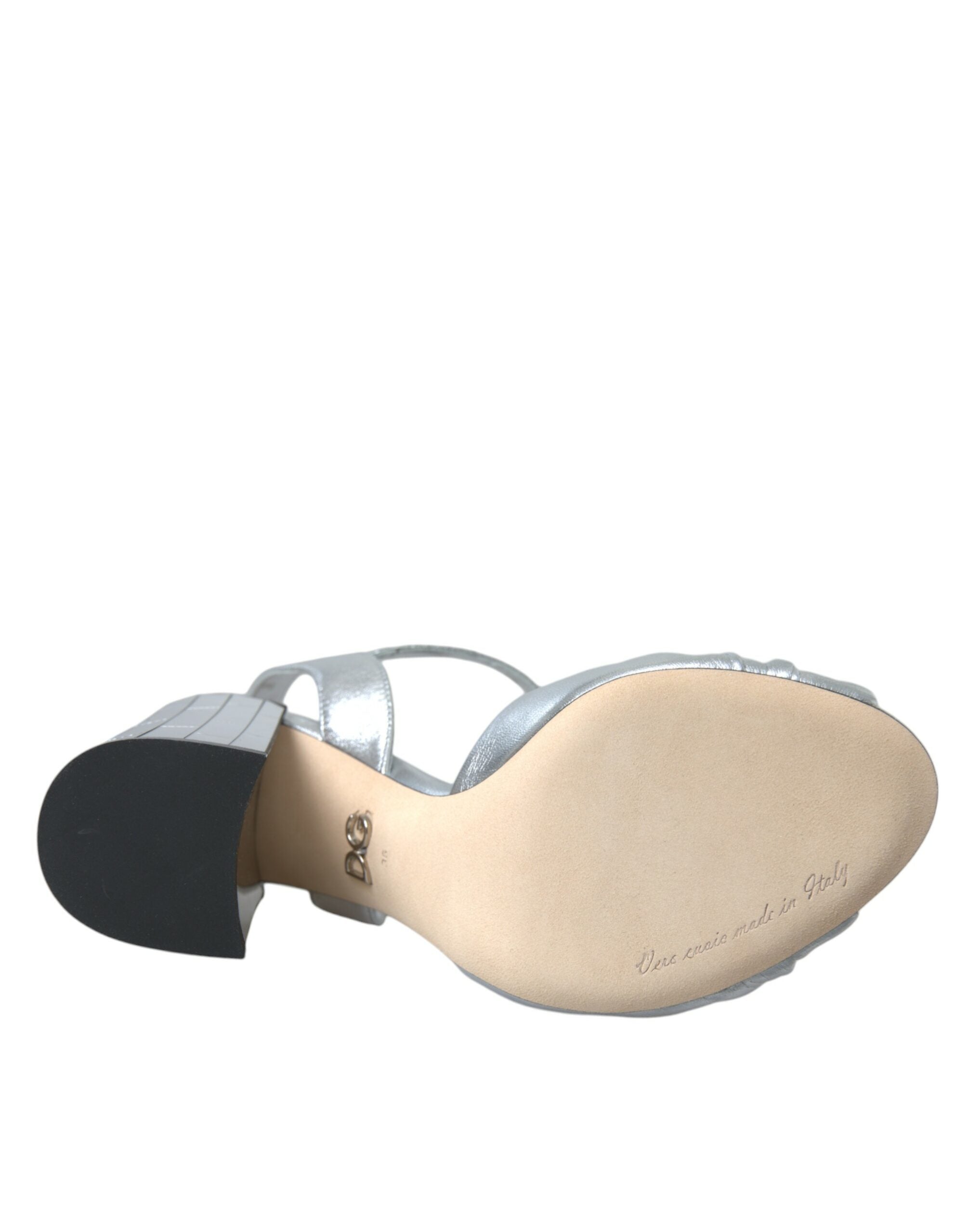 Sandale Dolce &amp; Gabbana cu toc din piele de miel argintie