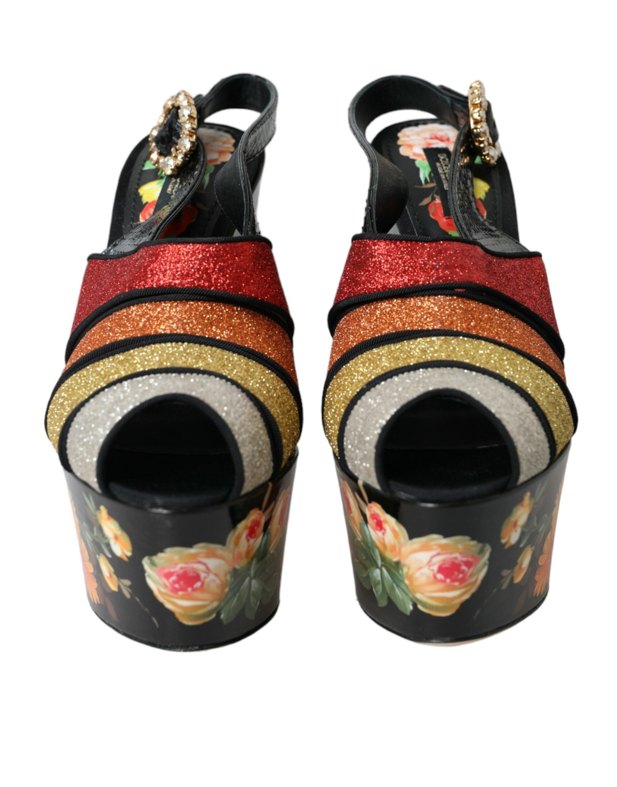 Dolce &amp; Gabbana Mehrfarbige Plateau-Sandalen mit Blumenmuster und Kristallen