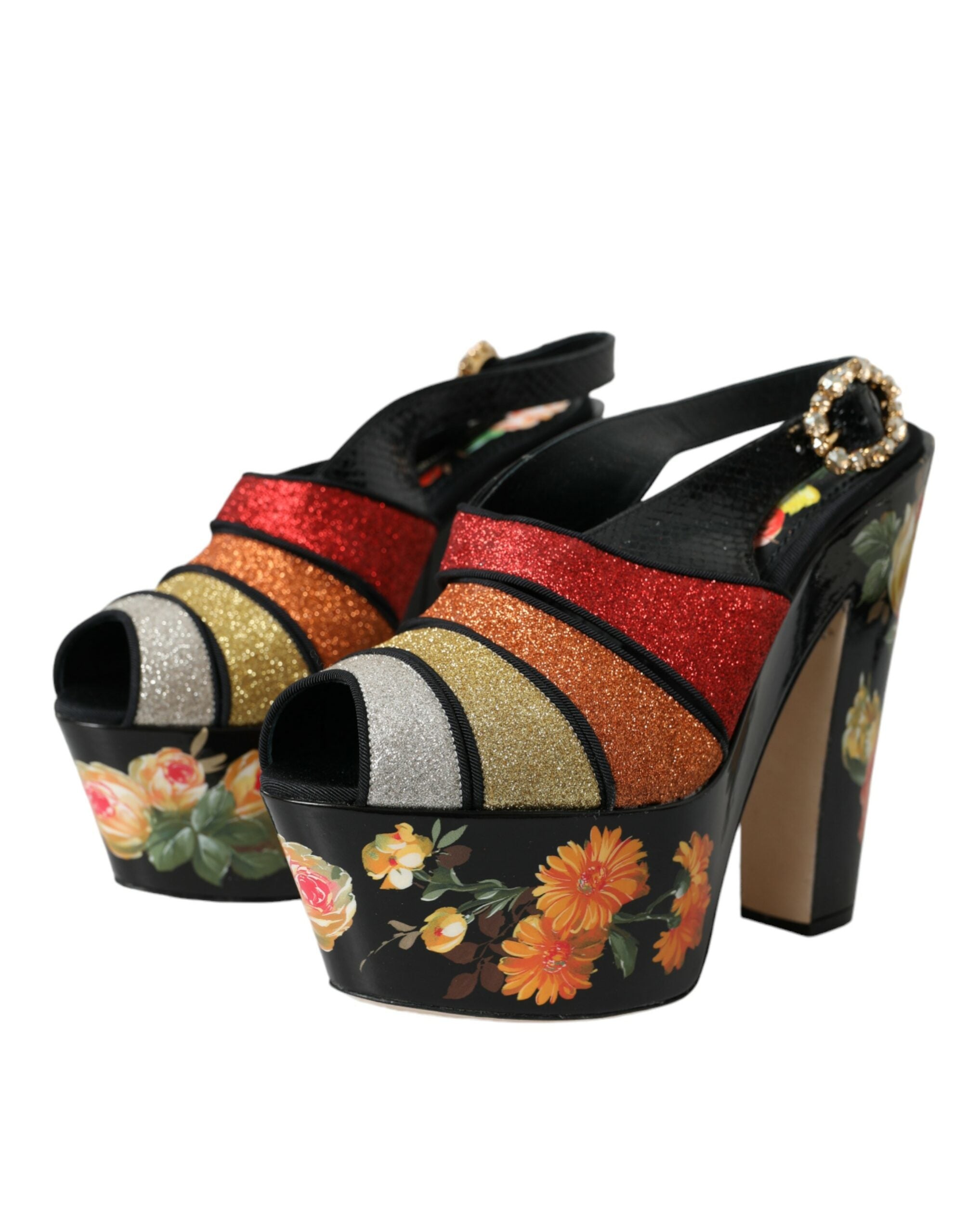 Sandale cu platformă și cristale florale multicolore Dolce &amp; Gabbana