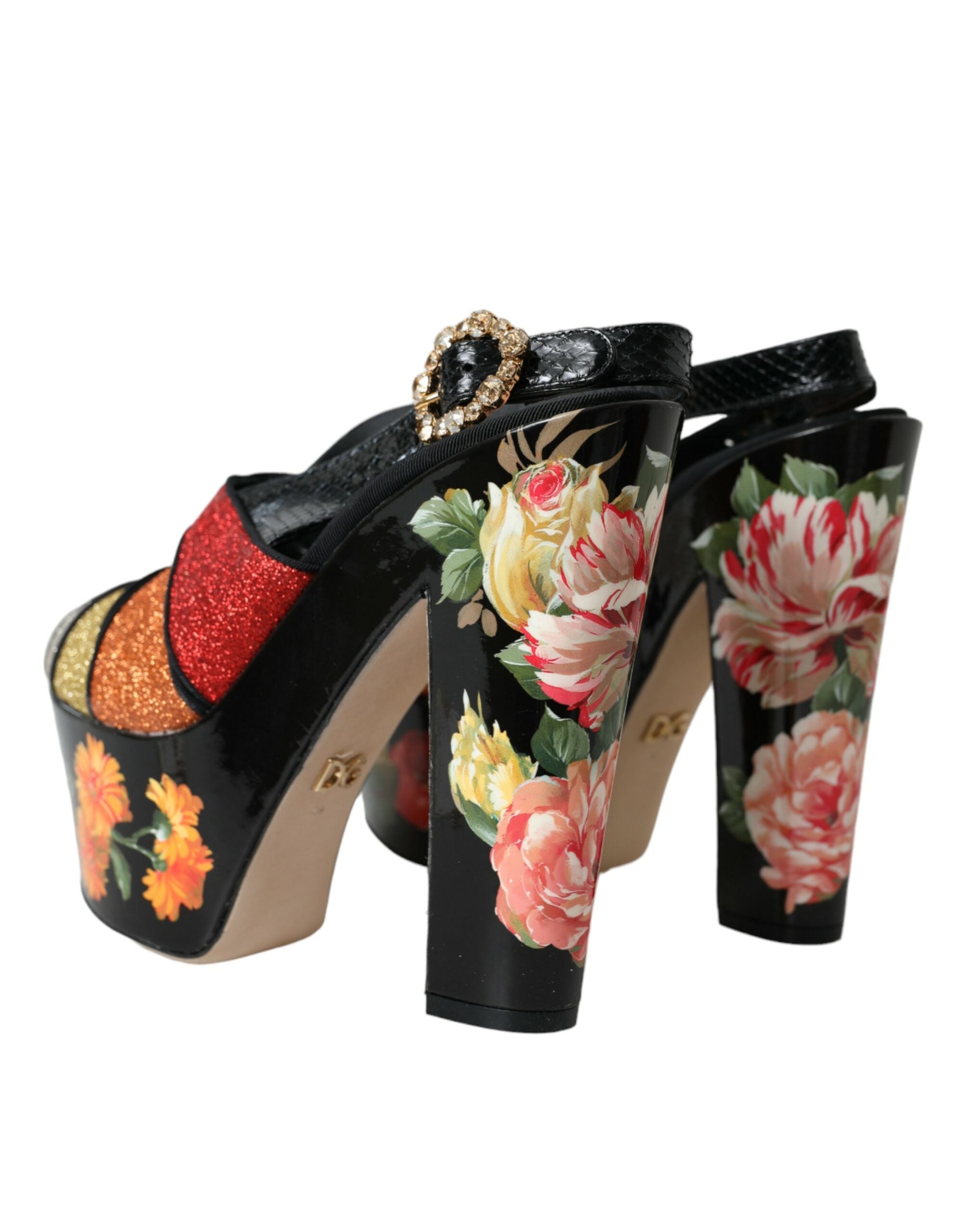 Sandale cu platformă și cristale florale multicolore Dolce &amp; Gabbana