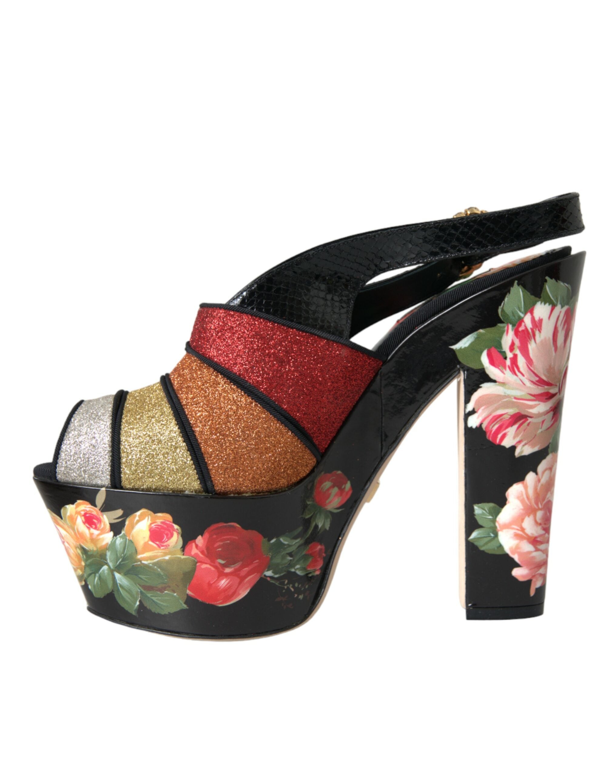 Sandale cu platformă și cristale florale multicolore Dolce &amp; Gabbana