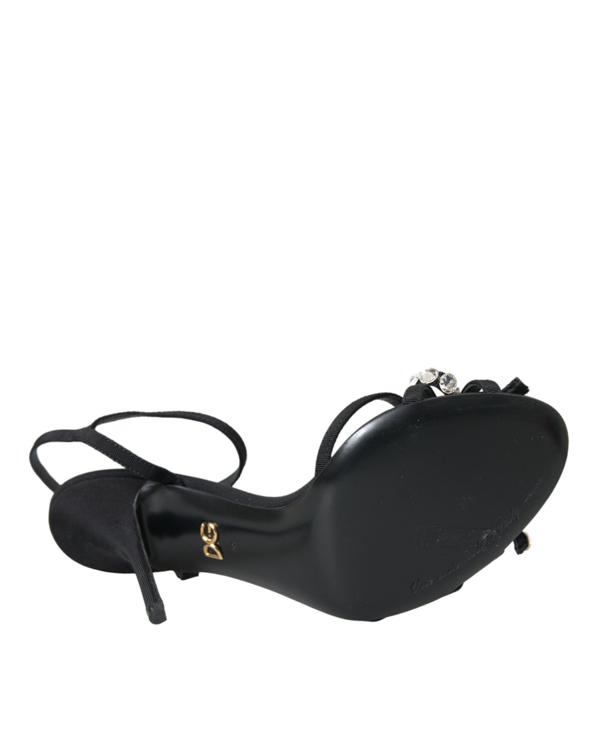Dolce &amp; Gabbana Schwarze Viskose Kristallschleife Heels Sandalen Schuhe