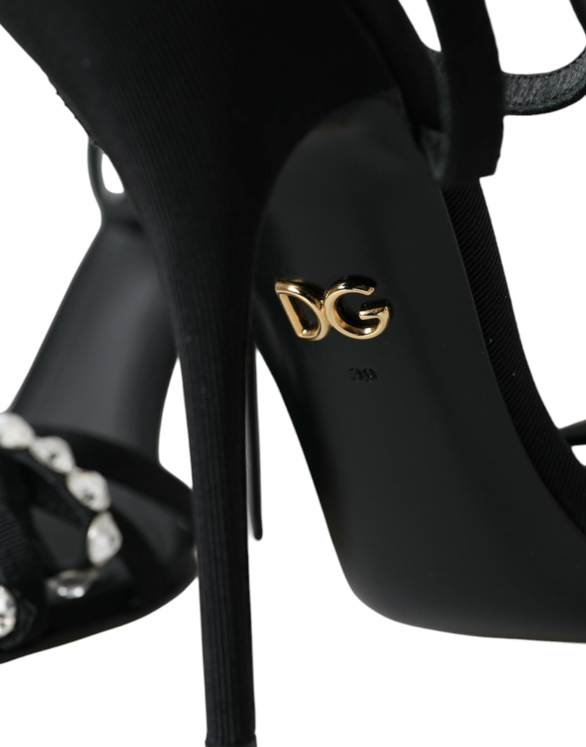 Dolce &amp; Gabbana Schwarze Viskose Kristallschleife Heels Sandalen Schuhe