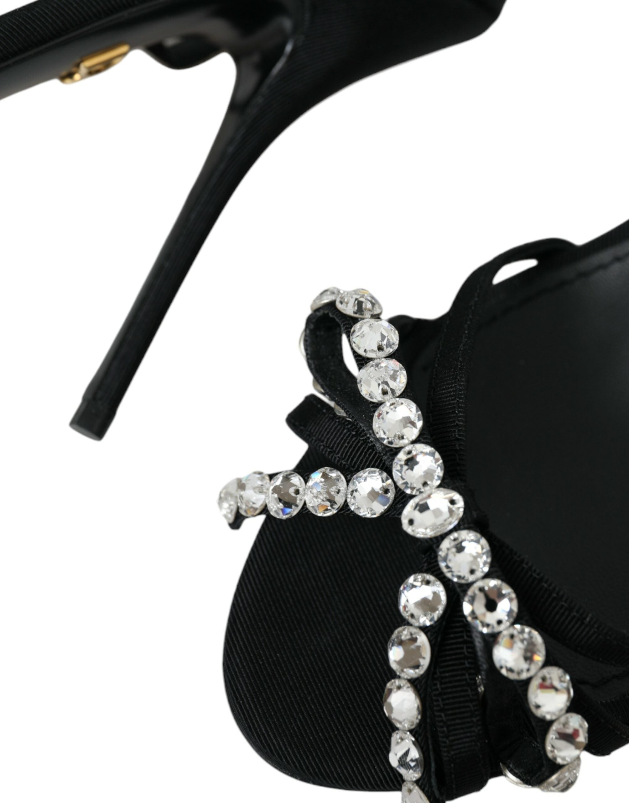 Dolce &amp; Gabbana Schwarze Viskose Kristallschleife Heels Sandalen Schuhe