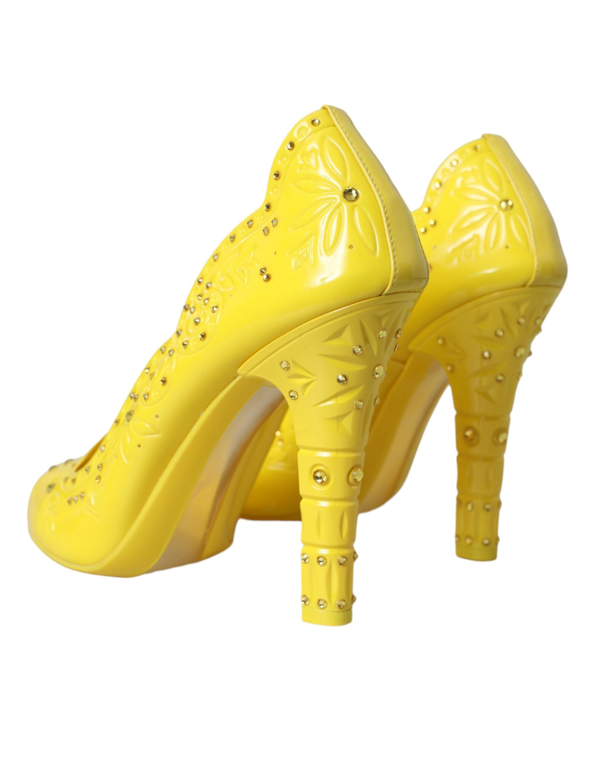 Dolce &amp; Gabbana Pantofi cu toc galben CINDERELLA cu cristale