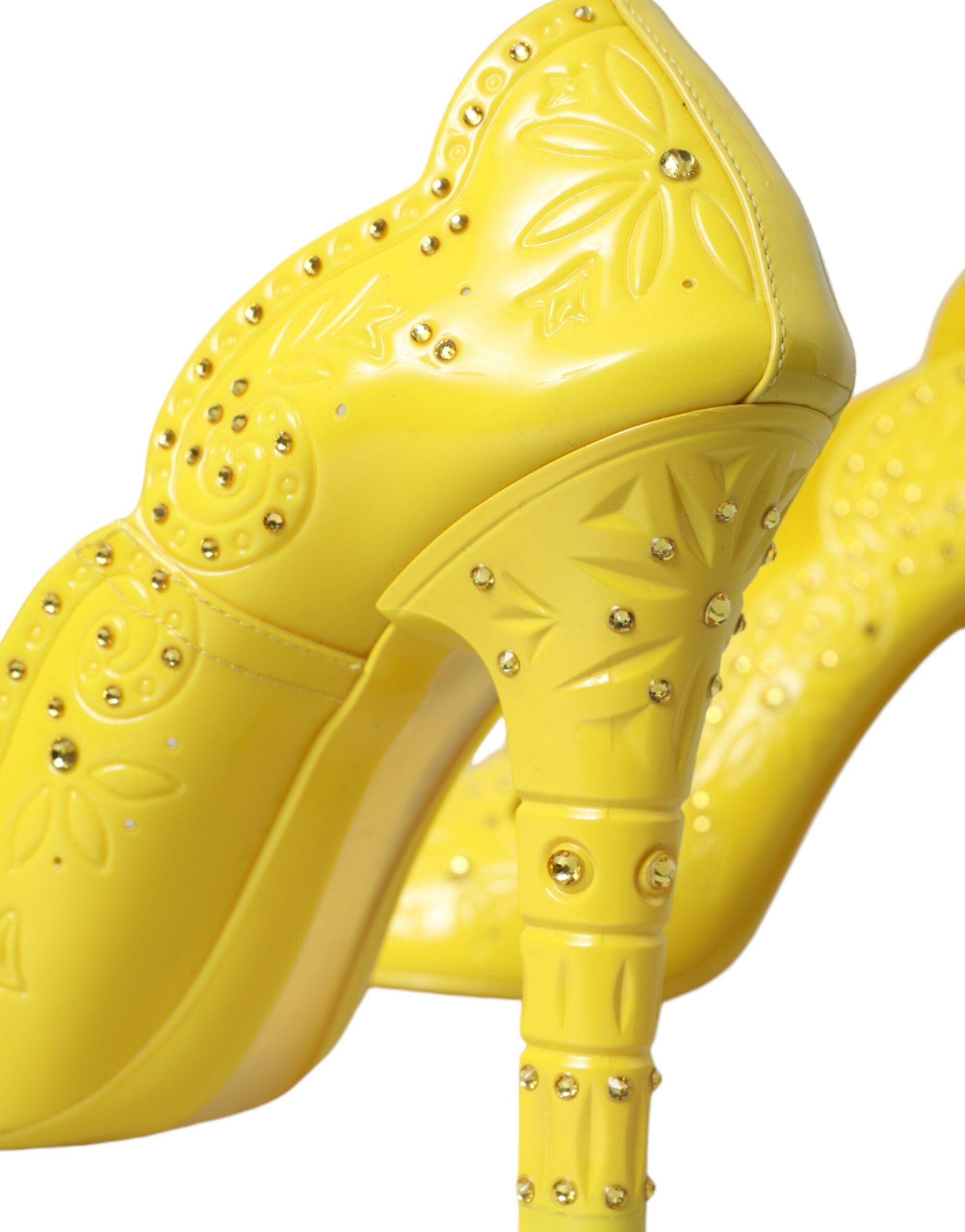 Dolce &amp; Gabbana Pantofi cu toc galben CINDERELLA cu cristale