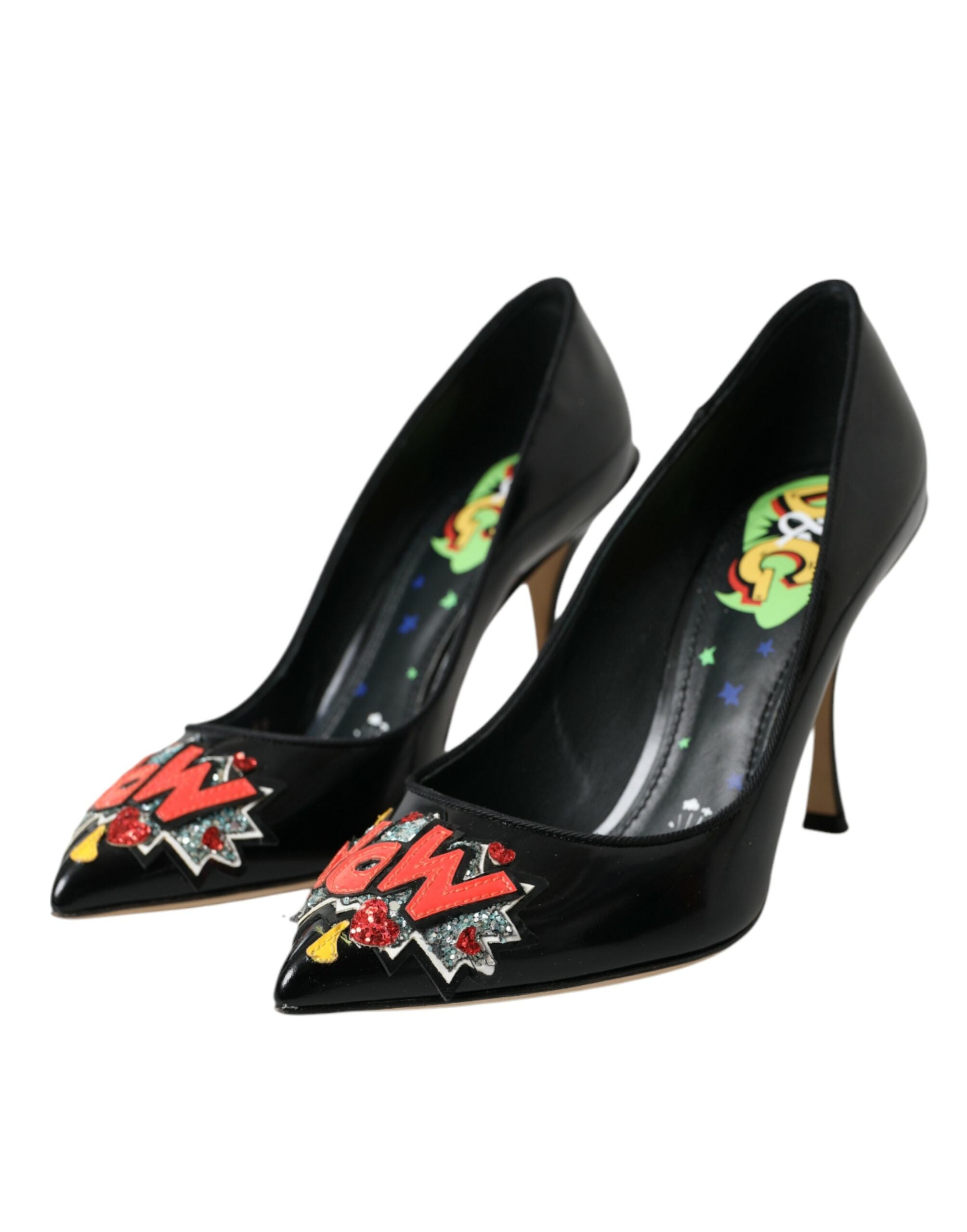 Pantofi cu toc Dolce &amp; Gabbana din piele neagră WOW cu petice
